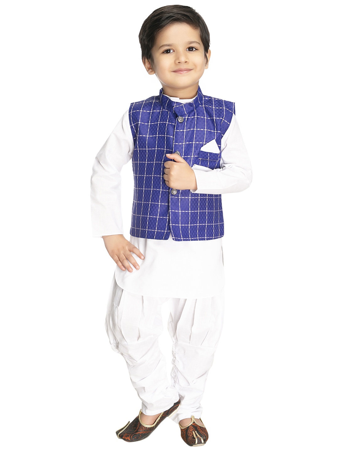 

BAESD Boys Geometric Mandarin Collar Straight Kurta With Dhoti Pants, Blue