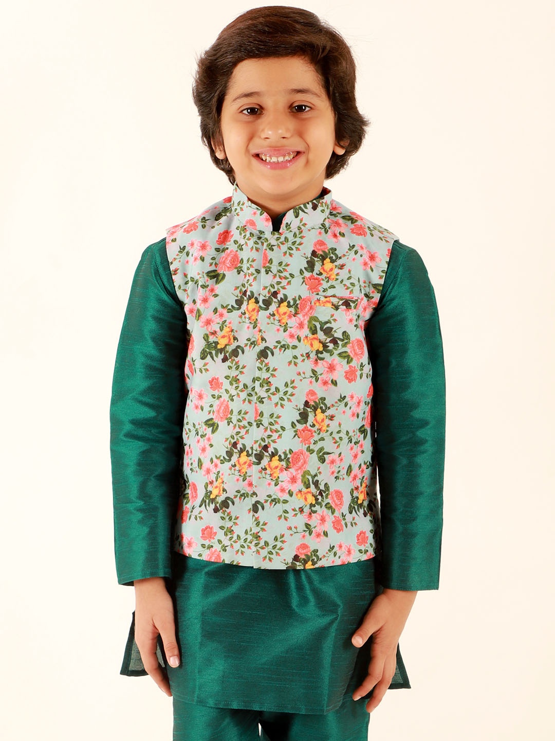 

JBN Creation Boys Printed Mandarin Collar Sleeveless Nehru Jackets, Blue
