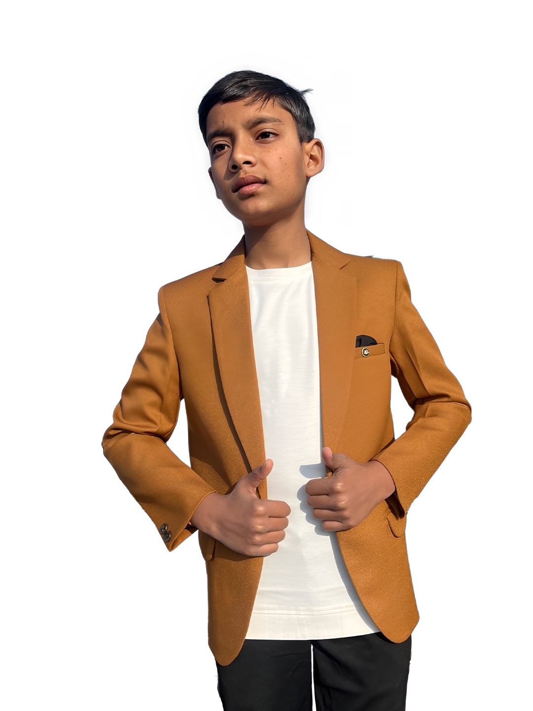 

BAESD Boys Notched Lapel Collar Single Breasted Blazers, Brown