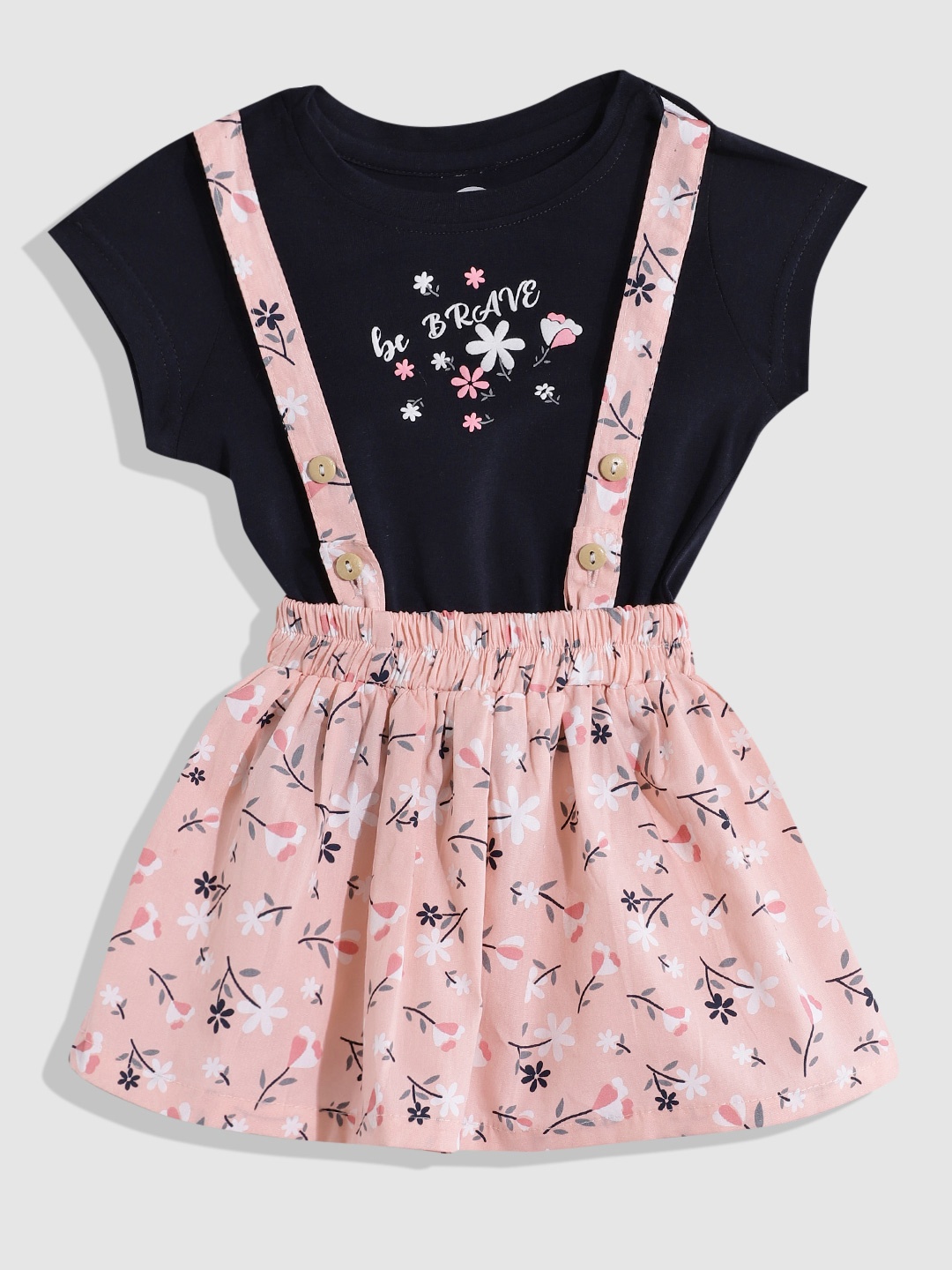 

YK Girls Floral Printed Pinafore Dress, Peach