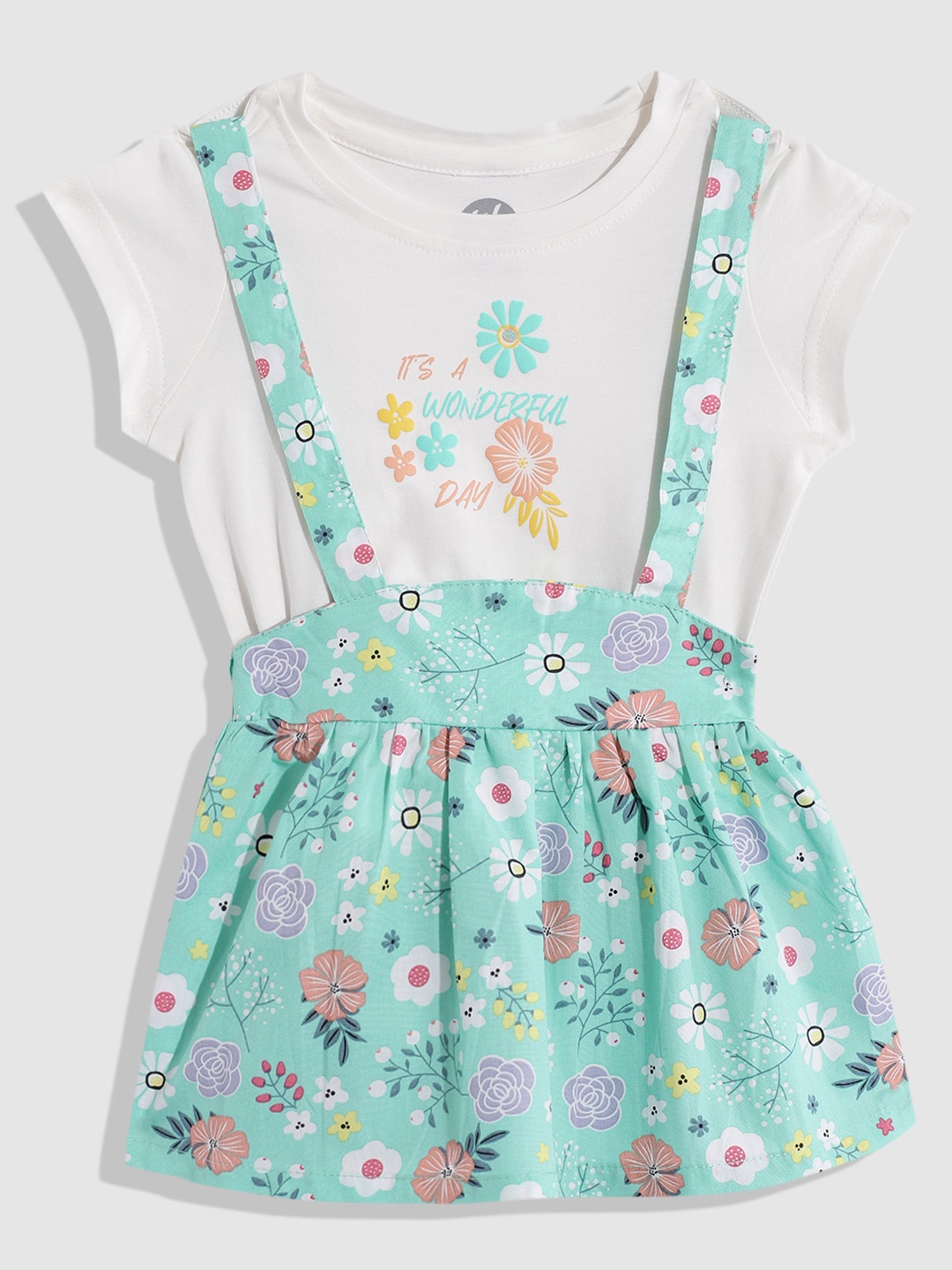 

YK Girls Floral Printed Pinafore Dress, Green