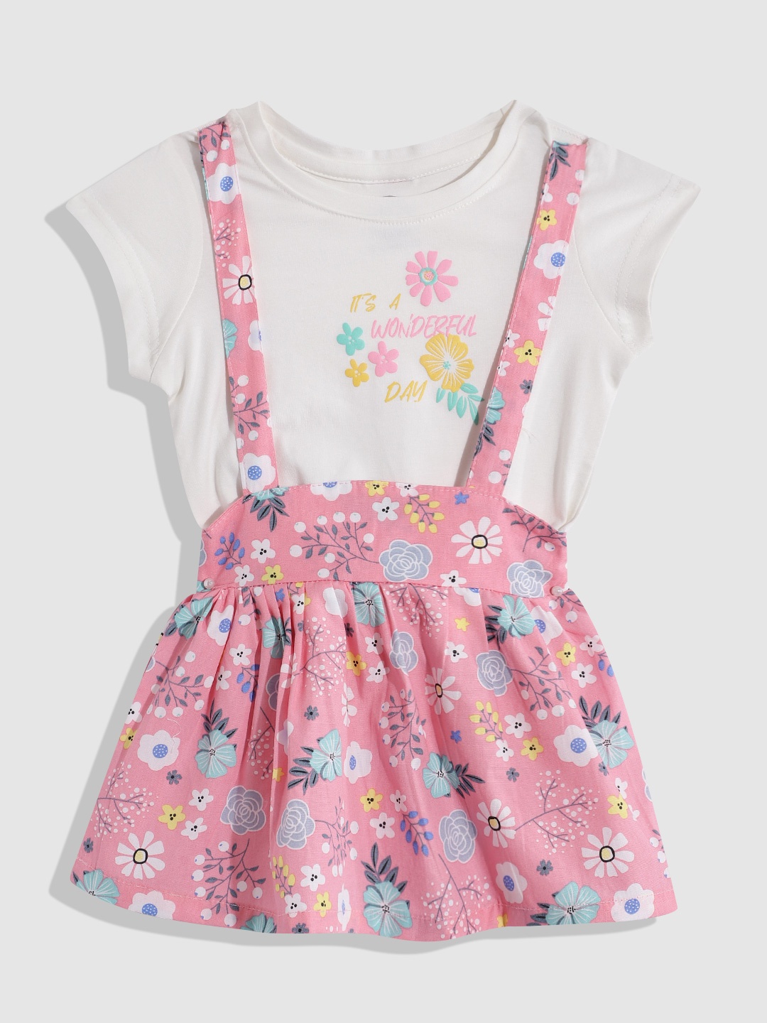 

YK Girls Floral Printed Pinafore Dress, Pink