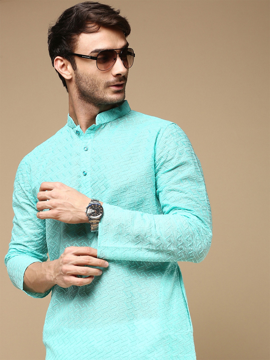 

Sanwara Geometric Embroidered Chikankari Straight Kurta, Green