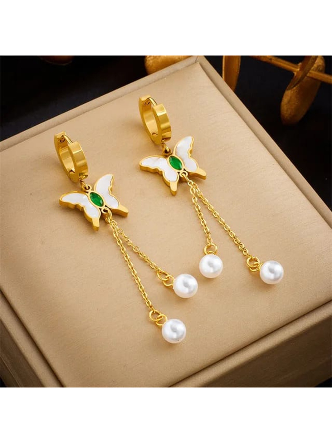 

KRYSTALZ Gold-Plated Contemporary Shaped Drop Earrings