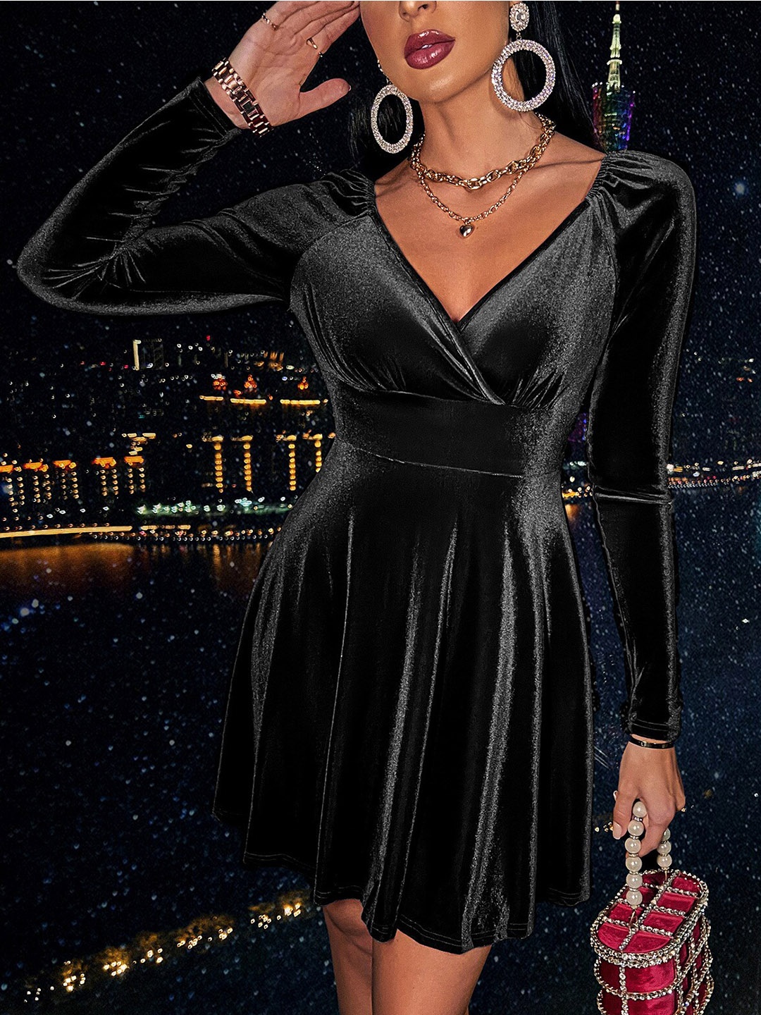 

StyleCast Black V-Neck Velvet Fit & Flare Dress