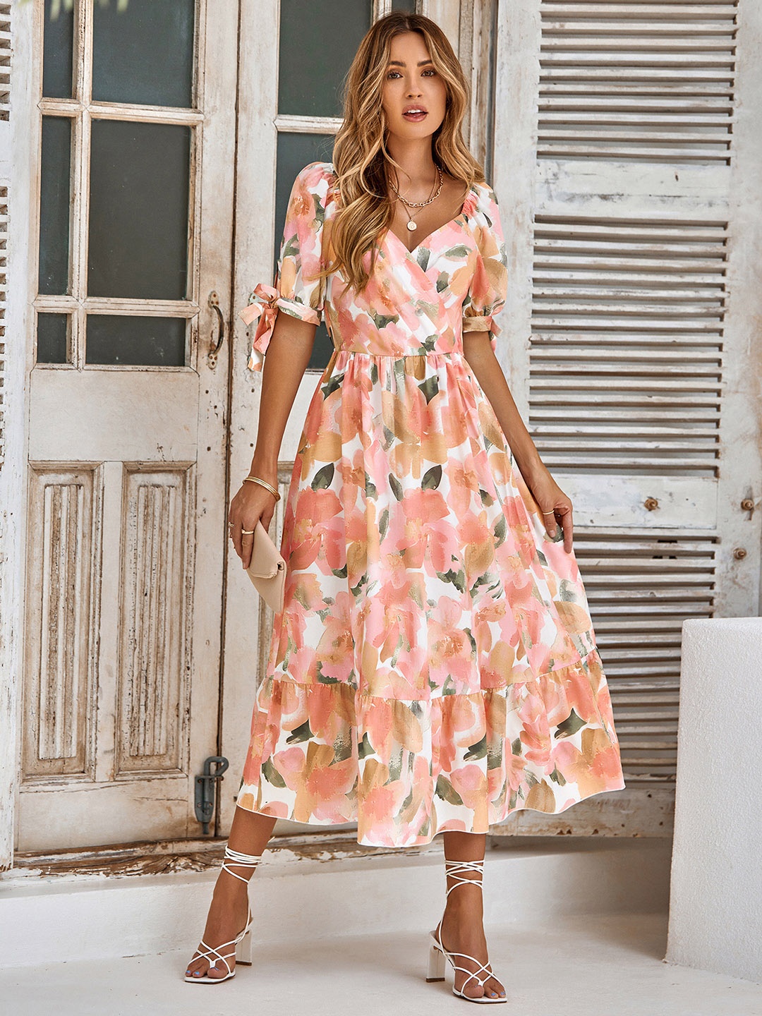 

StyleCast Pink & White Floral Printed Maxi Midi Dress