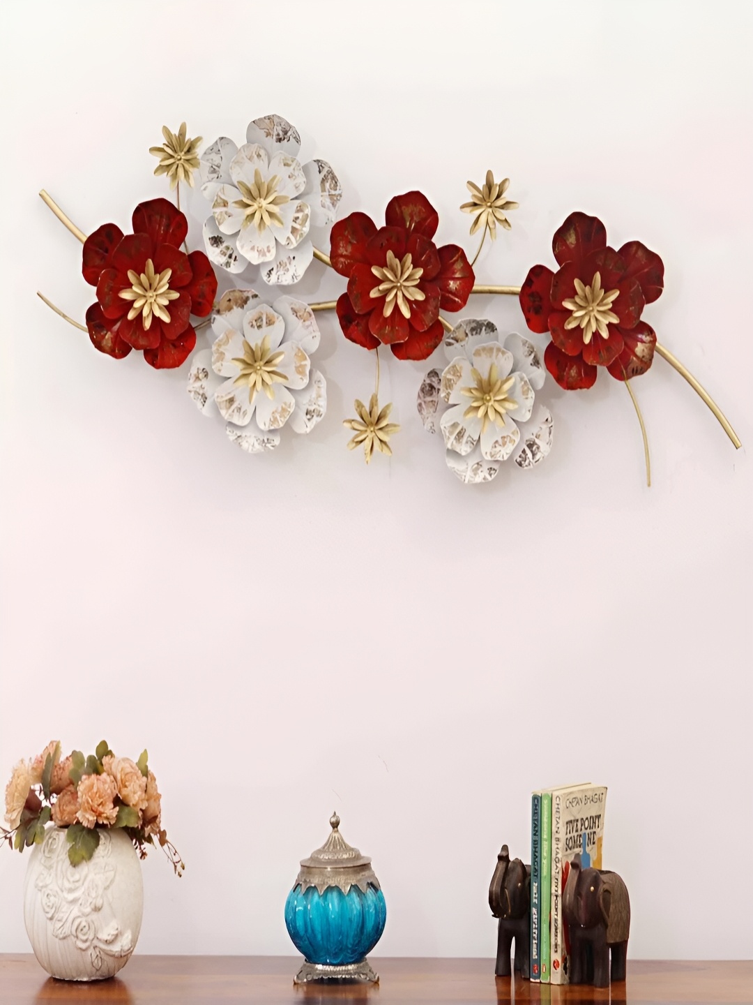 

Art House Red & White Floral Metal Wall Decor
