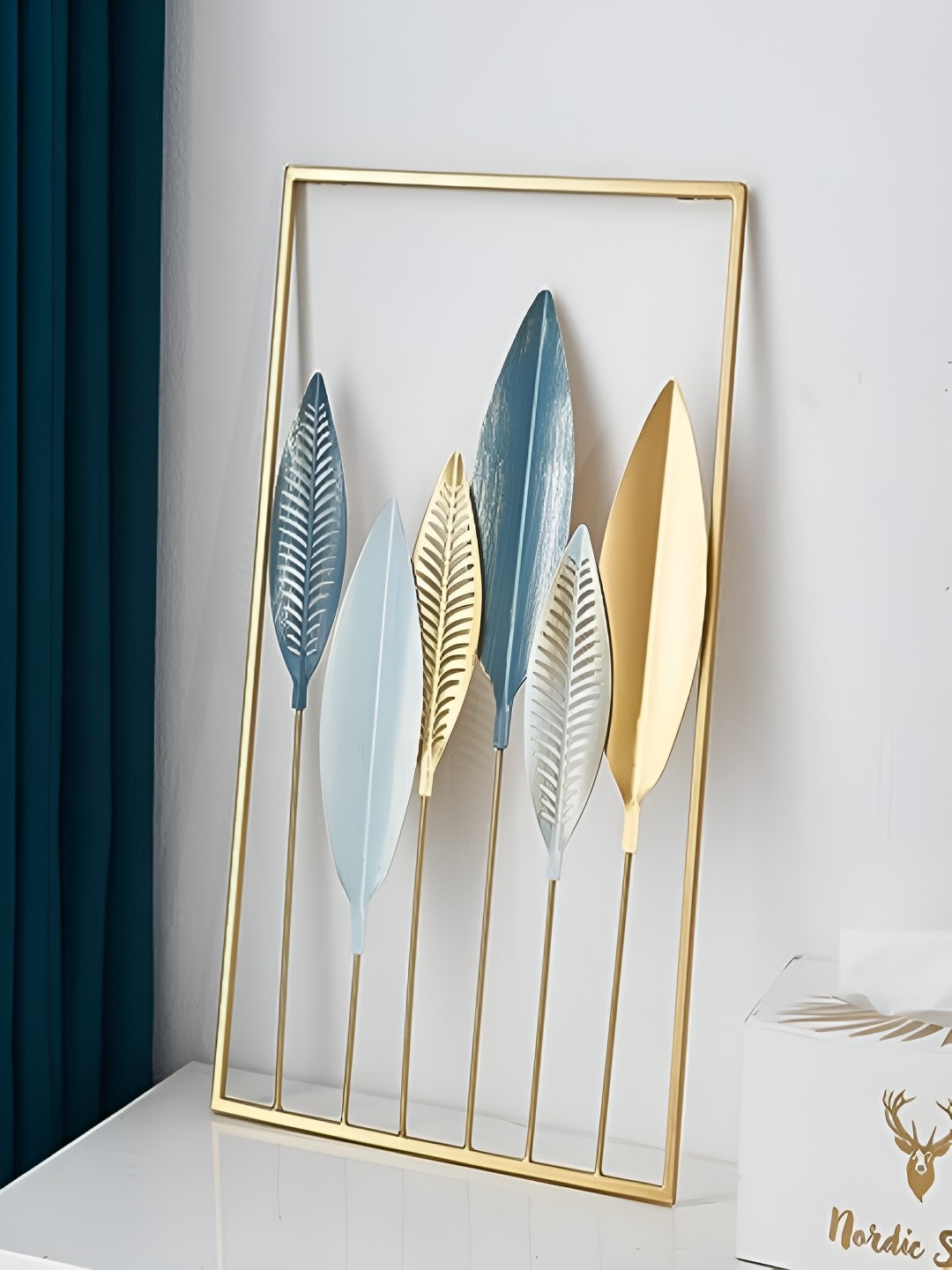 

Art House Blue Leave Frame Metal Wall Decor