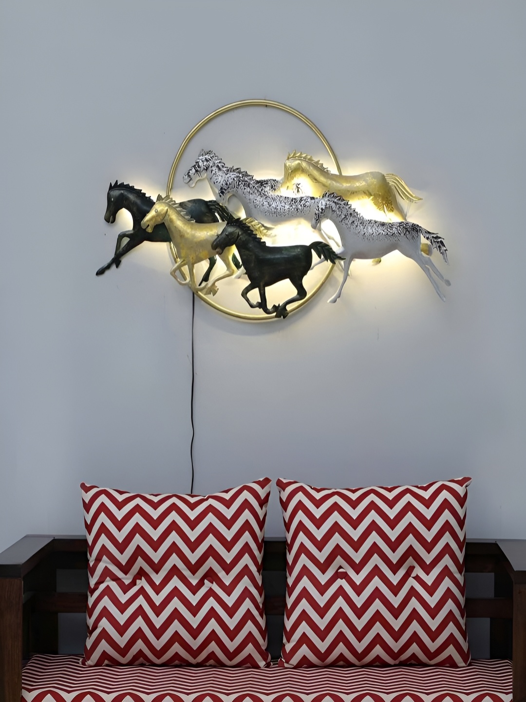 

Art House Black Horse In Circle Metal Wall Decor
