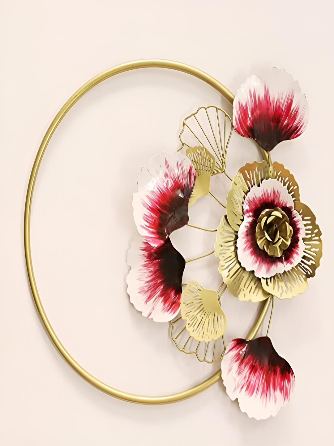 

Art House Red & White Rose Circle Metal Wall Decor, Gold
