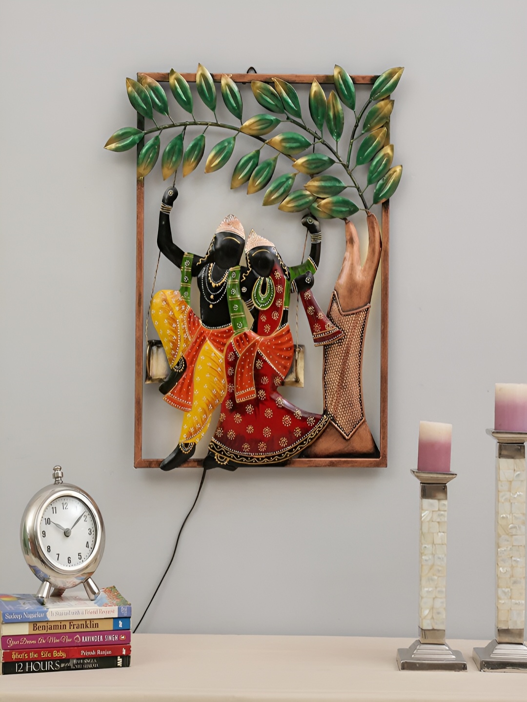 

Art House Green & Red Metal Radha krishna Wall Decor