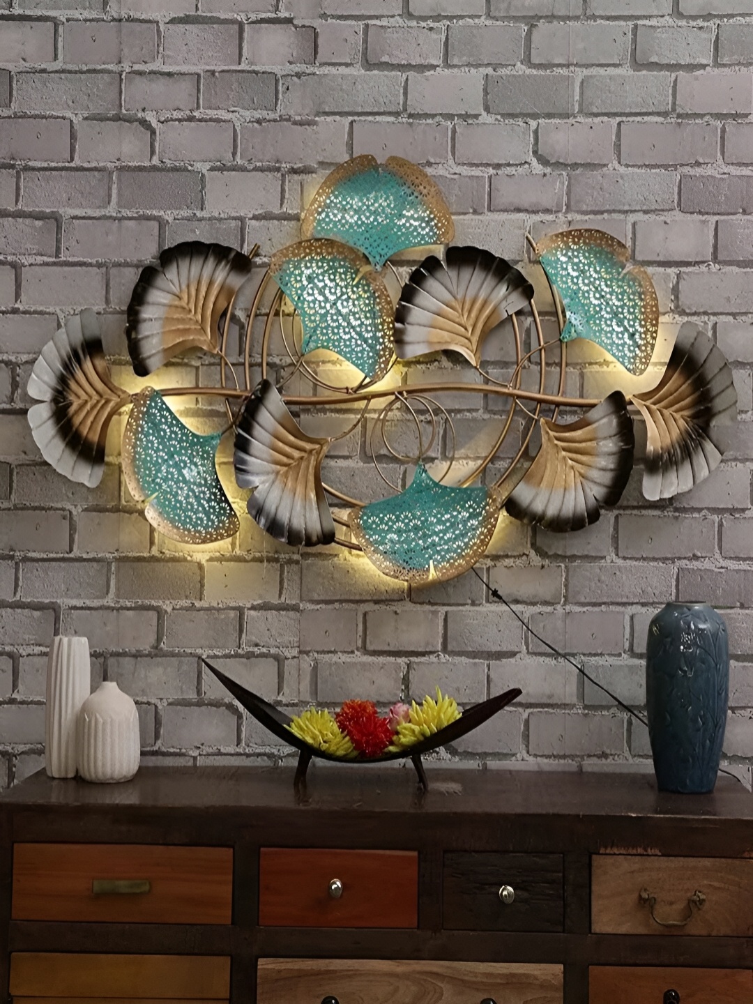 

Art House Gold Toned Blue Metal European Zinco Wall Decor
