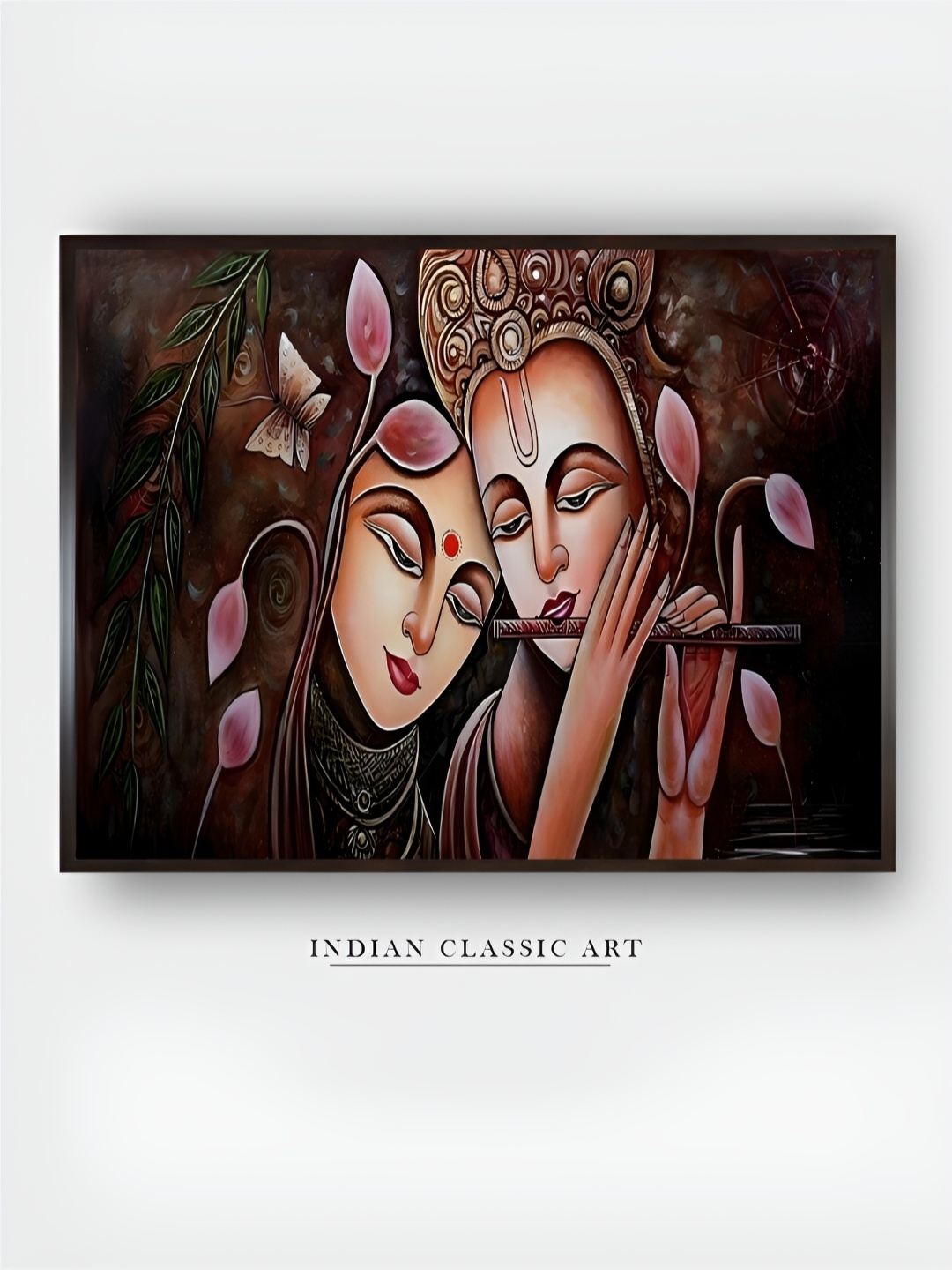 

INDIAN CLASSIC ART Brown & Pink Wooden Religious Wall Art