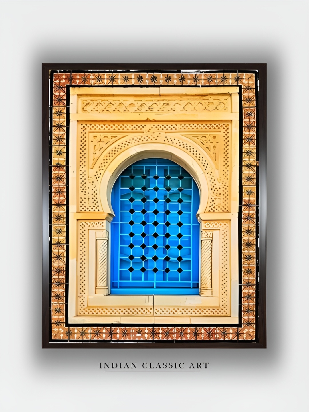 

INDIAN CLASSIC ART Yellow & Blue Wooden Abstract Painting Wall Art