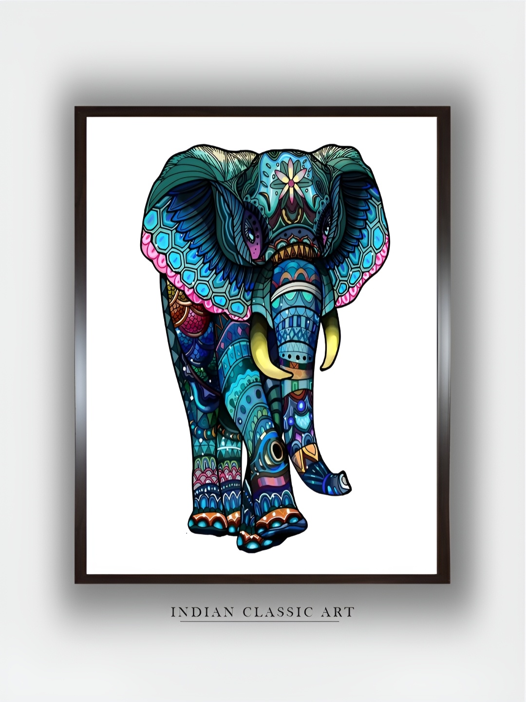 

INDIAN CLASSIC ART Blue & Green Elephant Wooden Wall Art