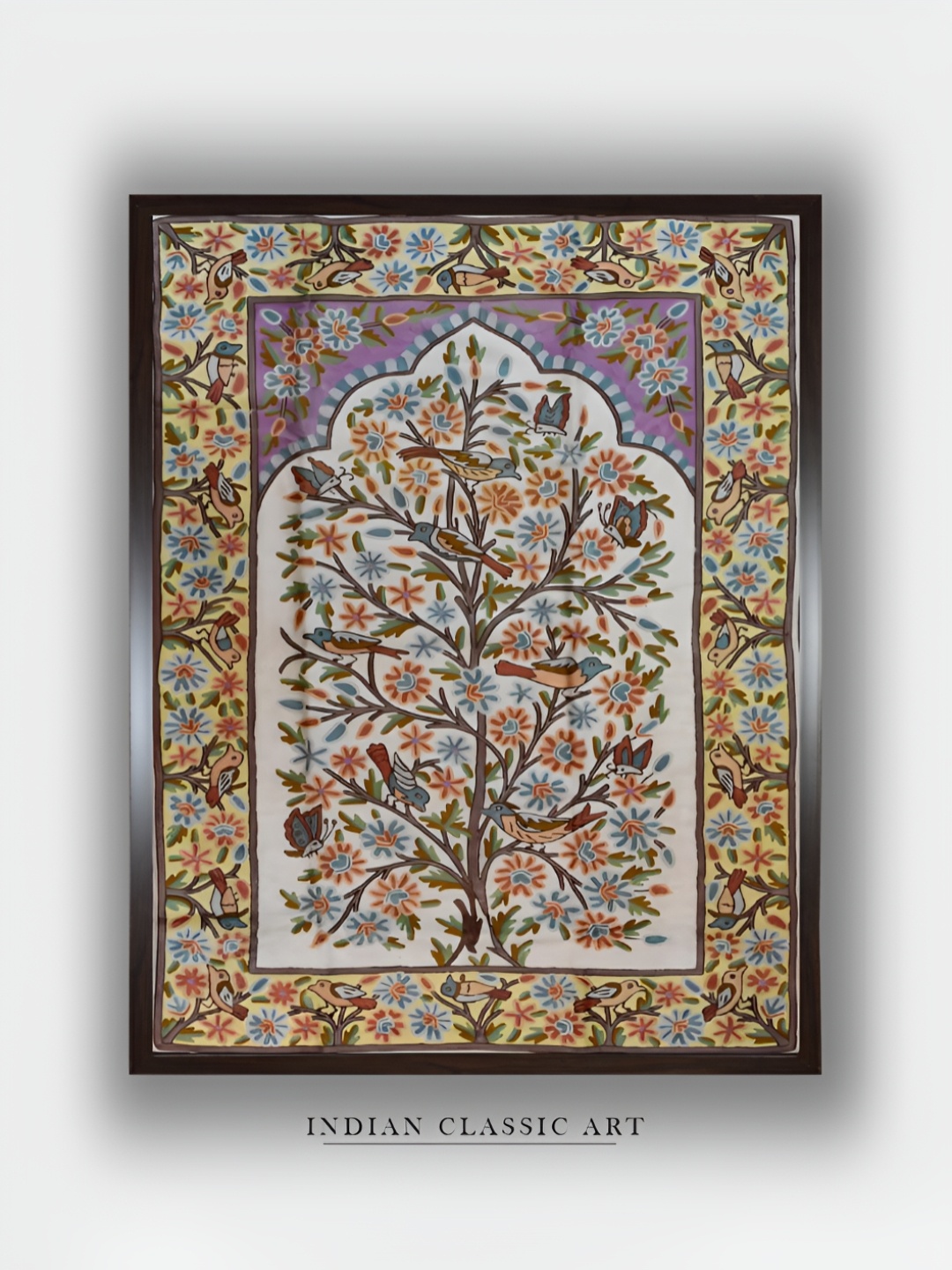 

INDIAN CLASSIC ART Brown & Green Wood Birds and Animals Painting Wall Art