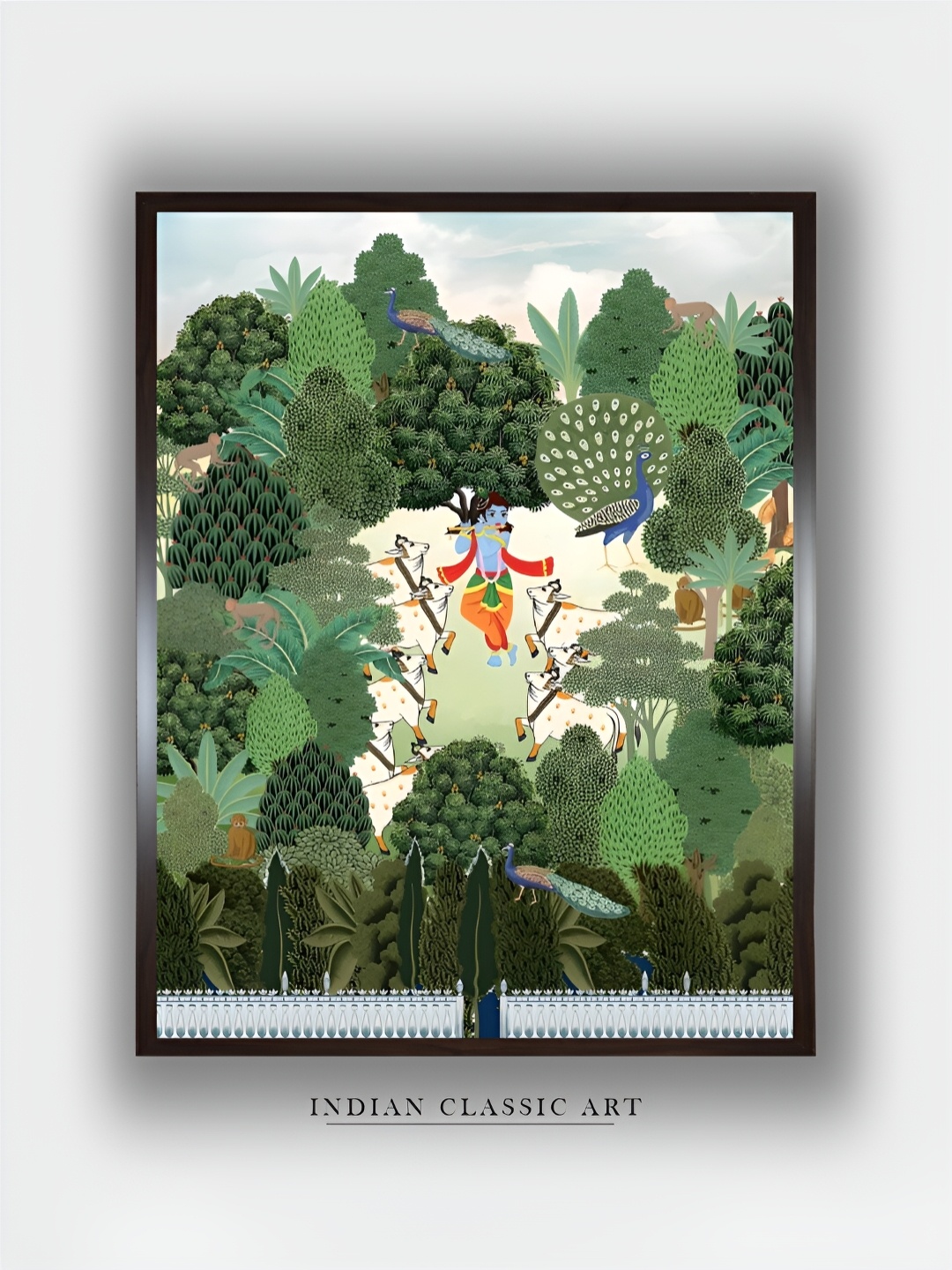 

INDIAN CLASSIC ART Green & White Abstract Wooden Wall Art