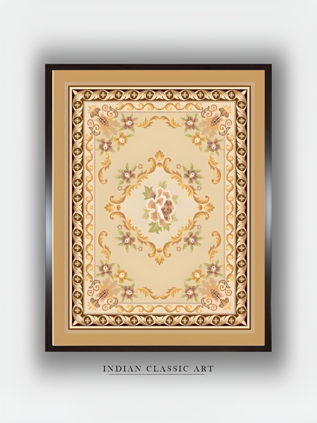 

INDIAN CLASSIC ART Beige & Brown Floral Canvas Paintings Wall Art