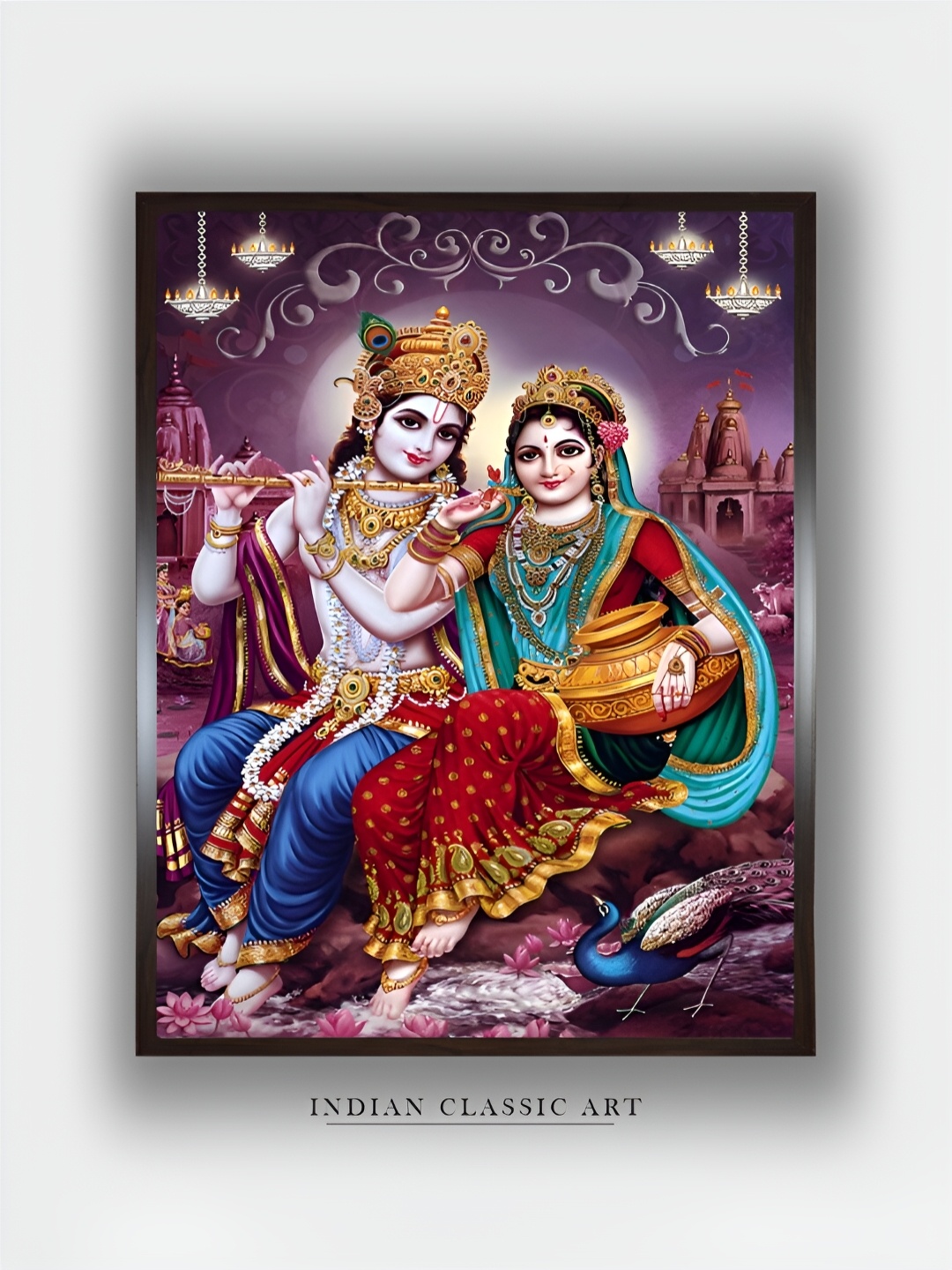 

INDIAN CLASSIC ART Red & Blue Canvas Religious Painting Wall Art