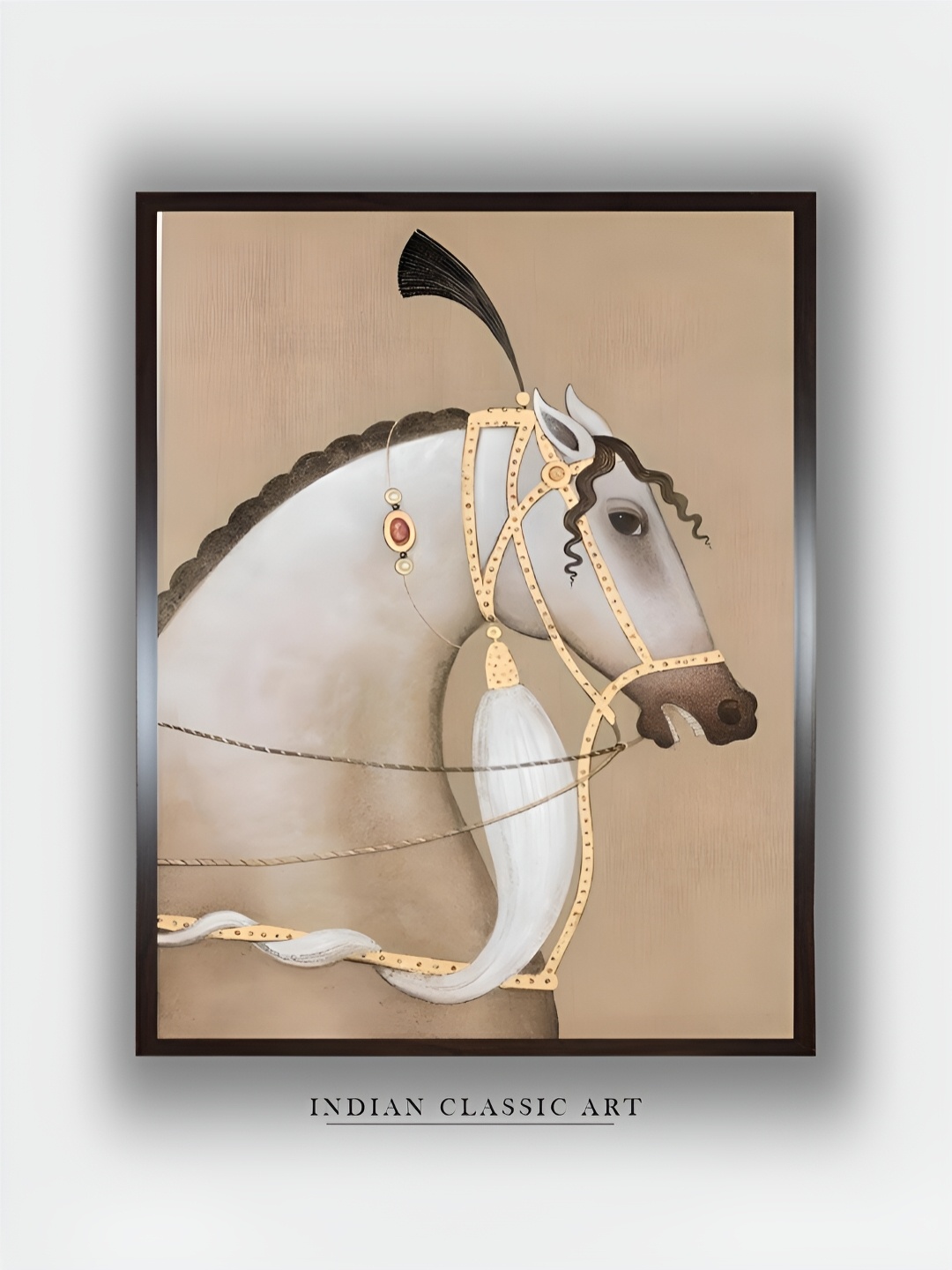 

INDIAN CLASSIC ART Beige & White Horse Wooden Paintings Wall Art