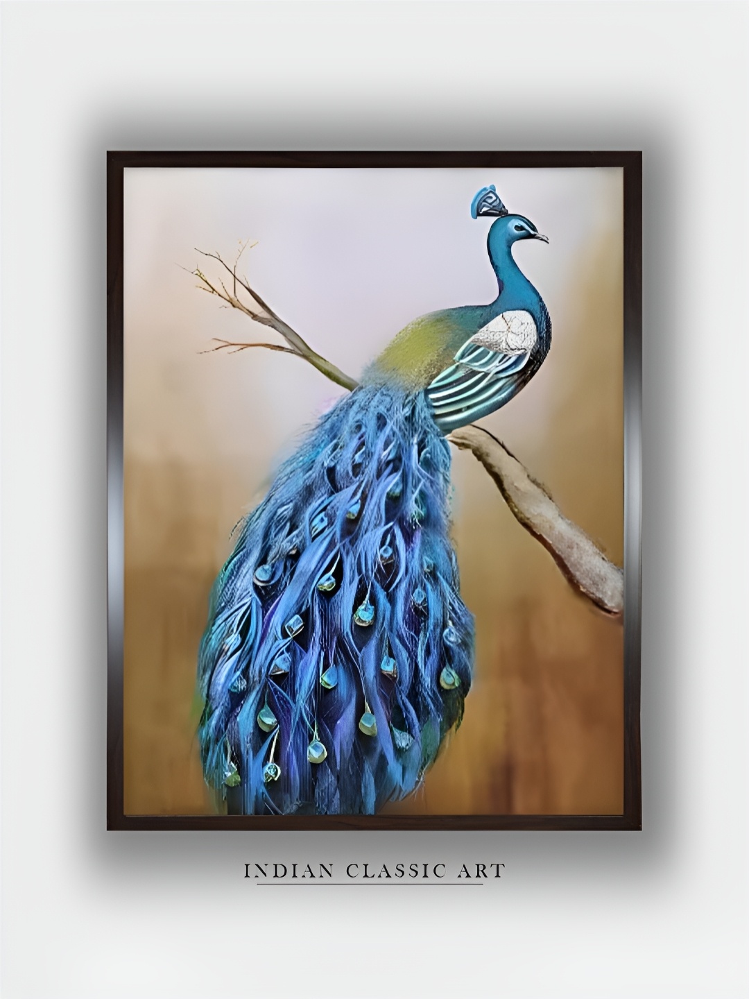 

INDIAN CLASSIC ART Brown & Blue Wooden Peacock Wall Art