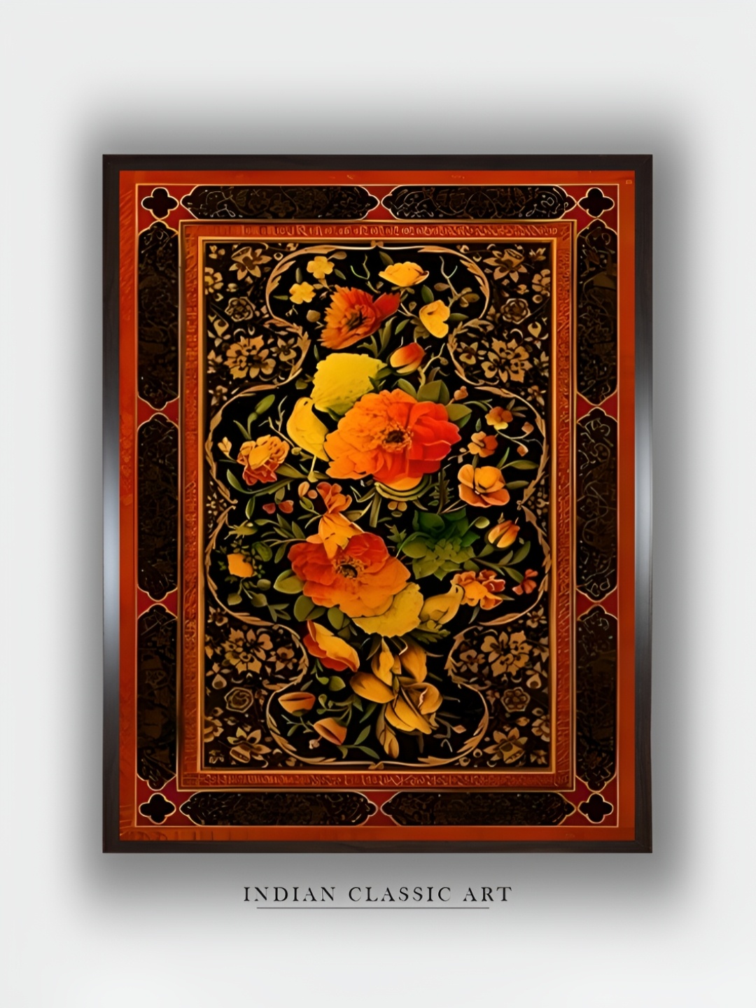 

INDIAN CLASSIC ART Red & Green Floral Wooden Painting Wall Art