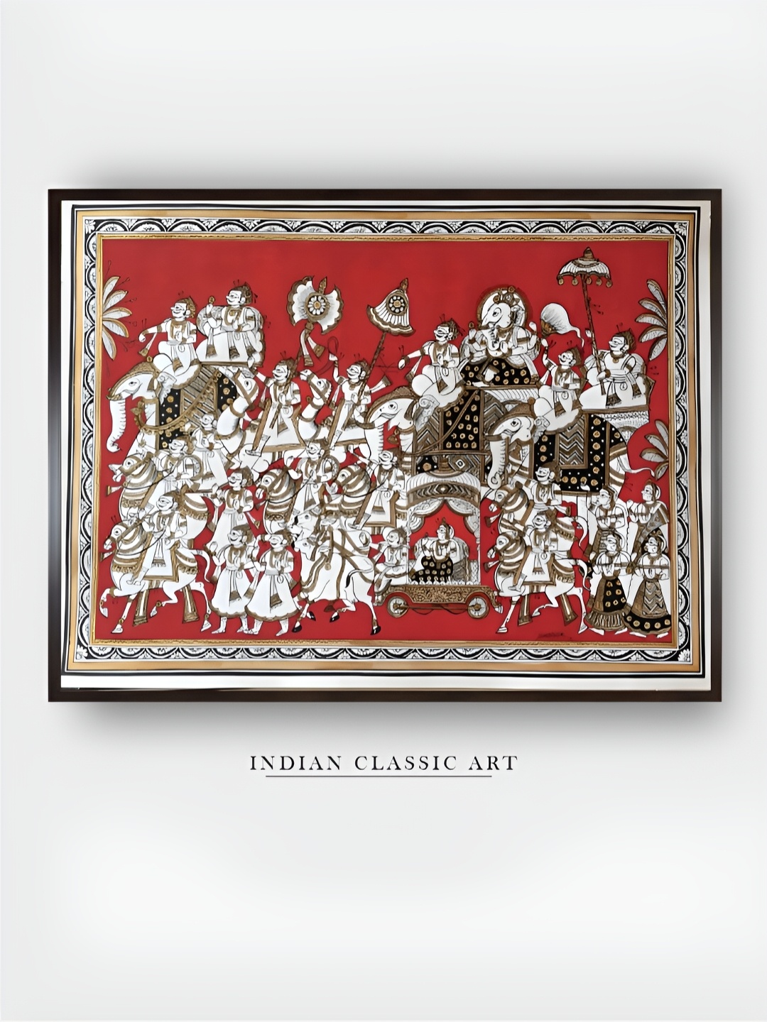 

INDIAN CLASSIC ART Red & White Canvas Painting Wall Art