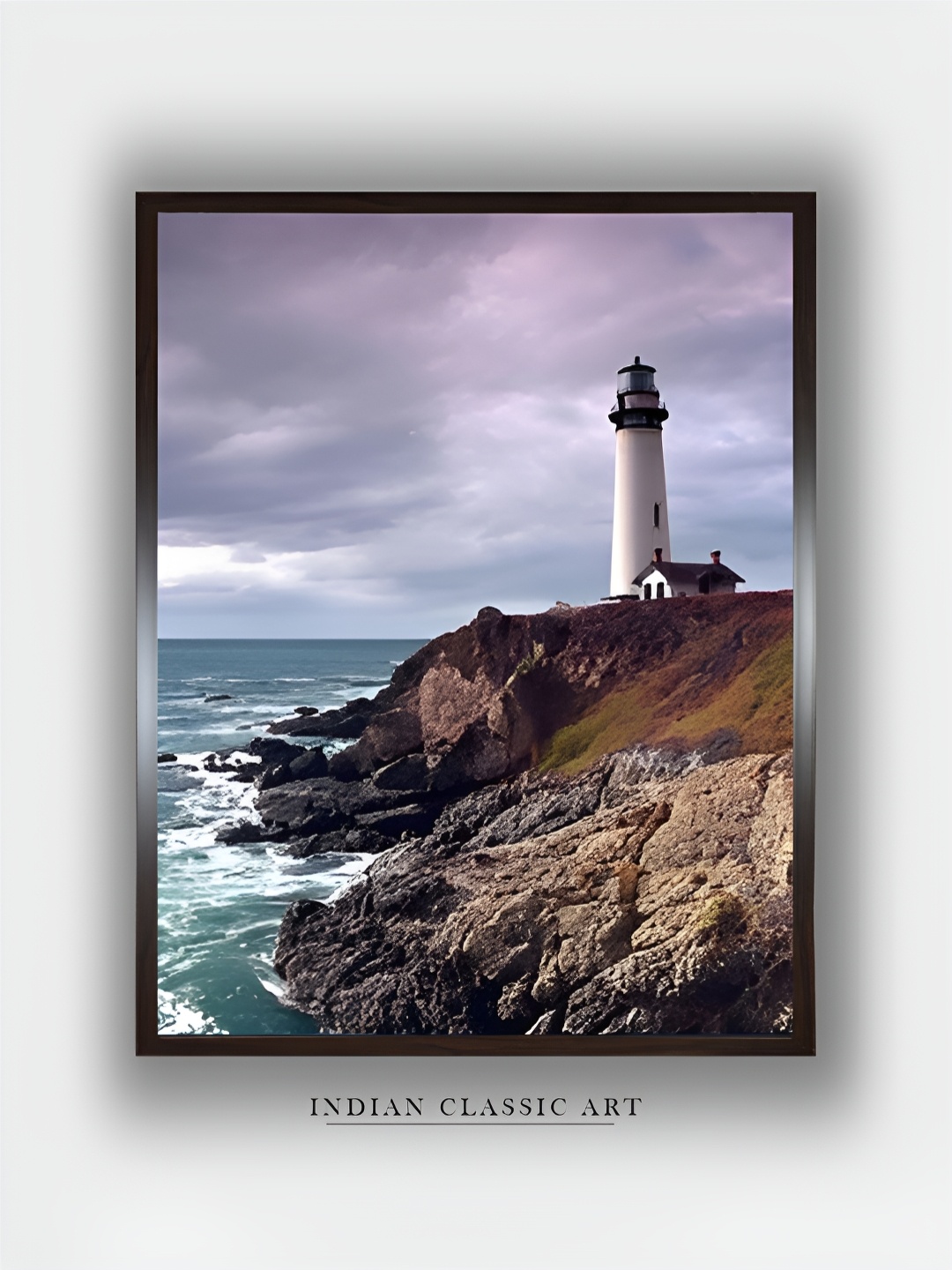 

INDIAN CLASSIC ART Blue & Brown Lighthouse Wooden Paintings Wall Art