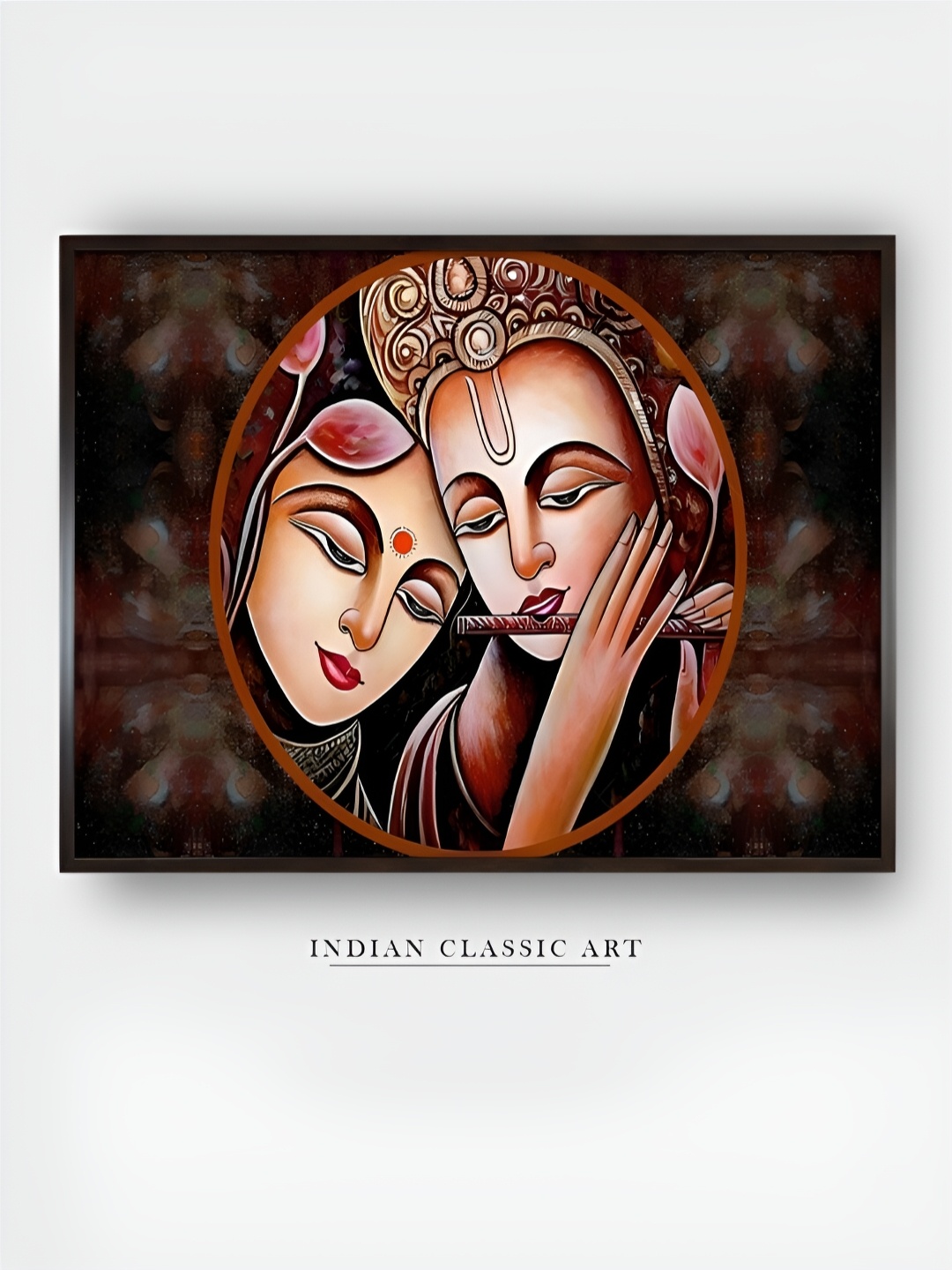 

INDIAN CLASSIC ART Brown Radha Krishna Wooden Wall Art