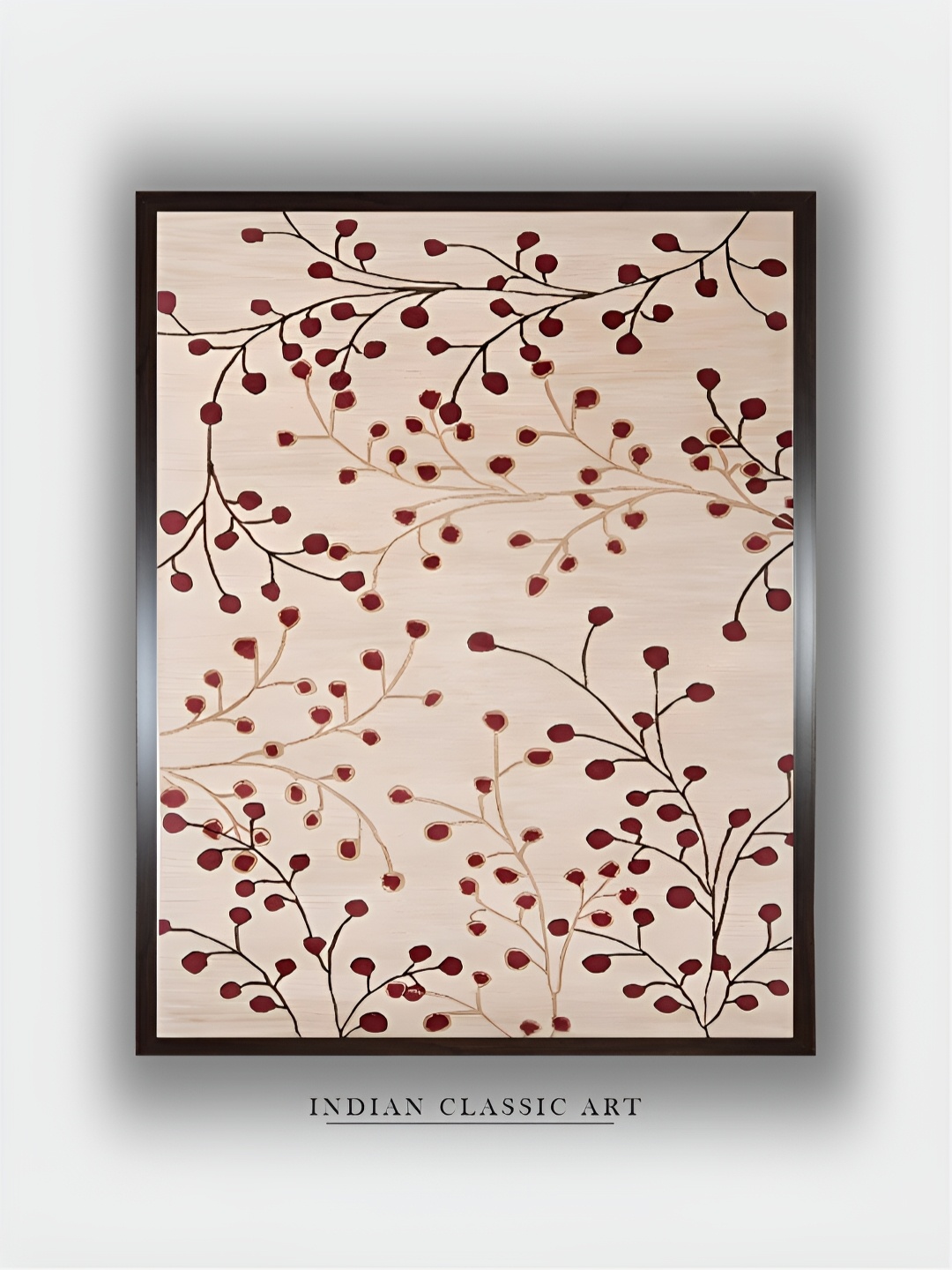 

INDIAN CLASSIC ART Beige & Brown Wooden Floral and Botanical Wall Art