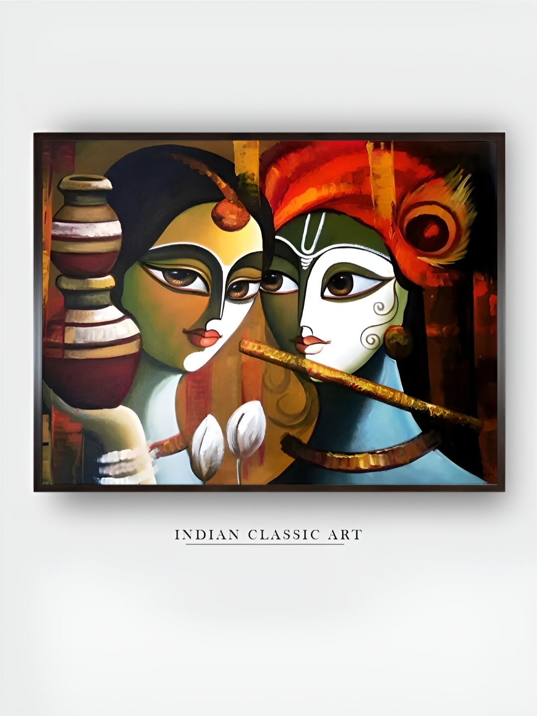 

INDIAN CLASSIC ART White & Black Radha Krishna Canvas Paintings Wall Art