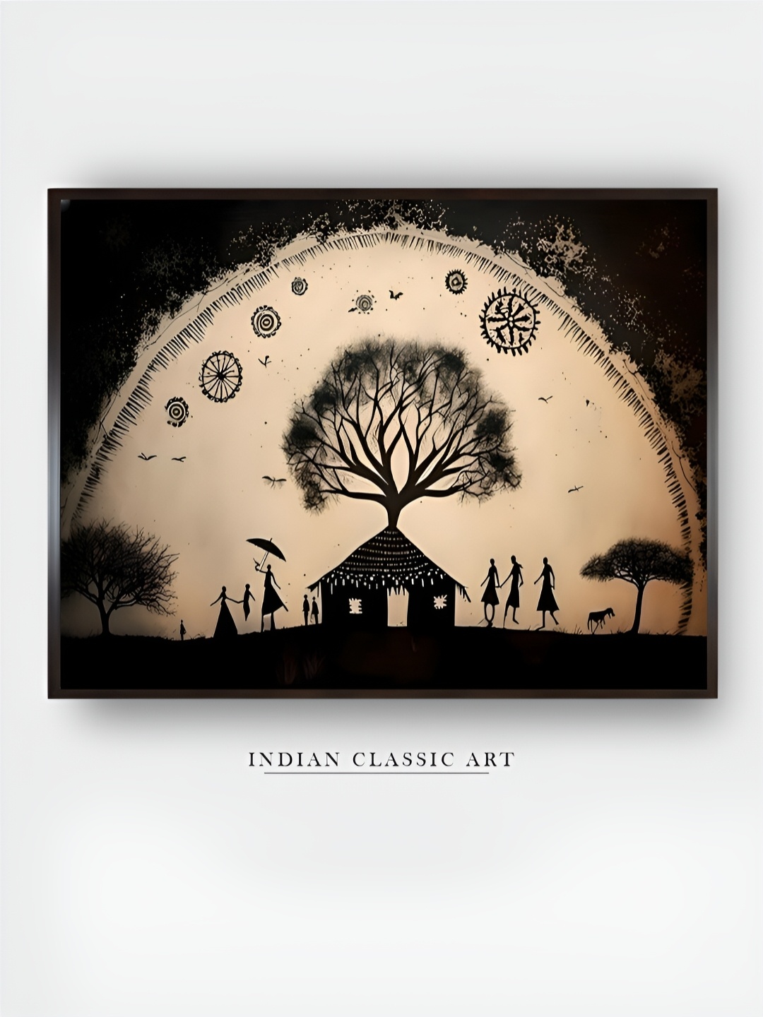 

INDIAN CLASSIC ART Cream & Black Canvas Paintings Wall Art