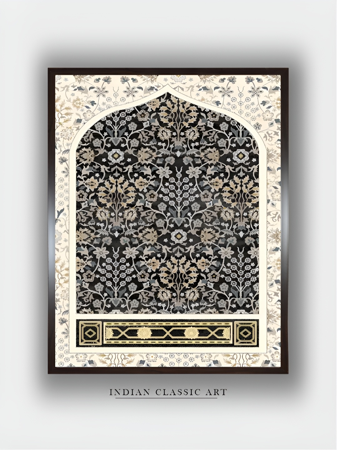 

INDIAN CLASSIC ART Off White & Black Floral Canvas Painting Wall Art