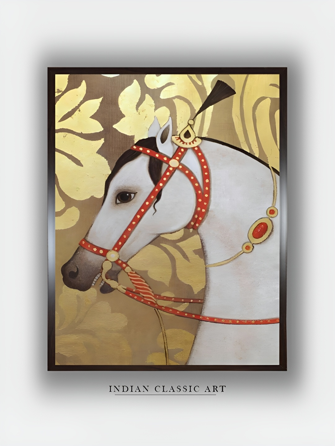 

INDIAN CLASSIC ART Beige & White Horse Canvas Painting Wall Art