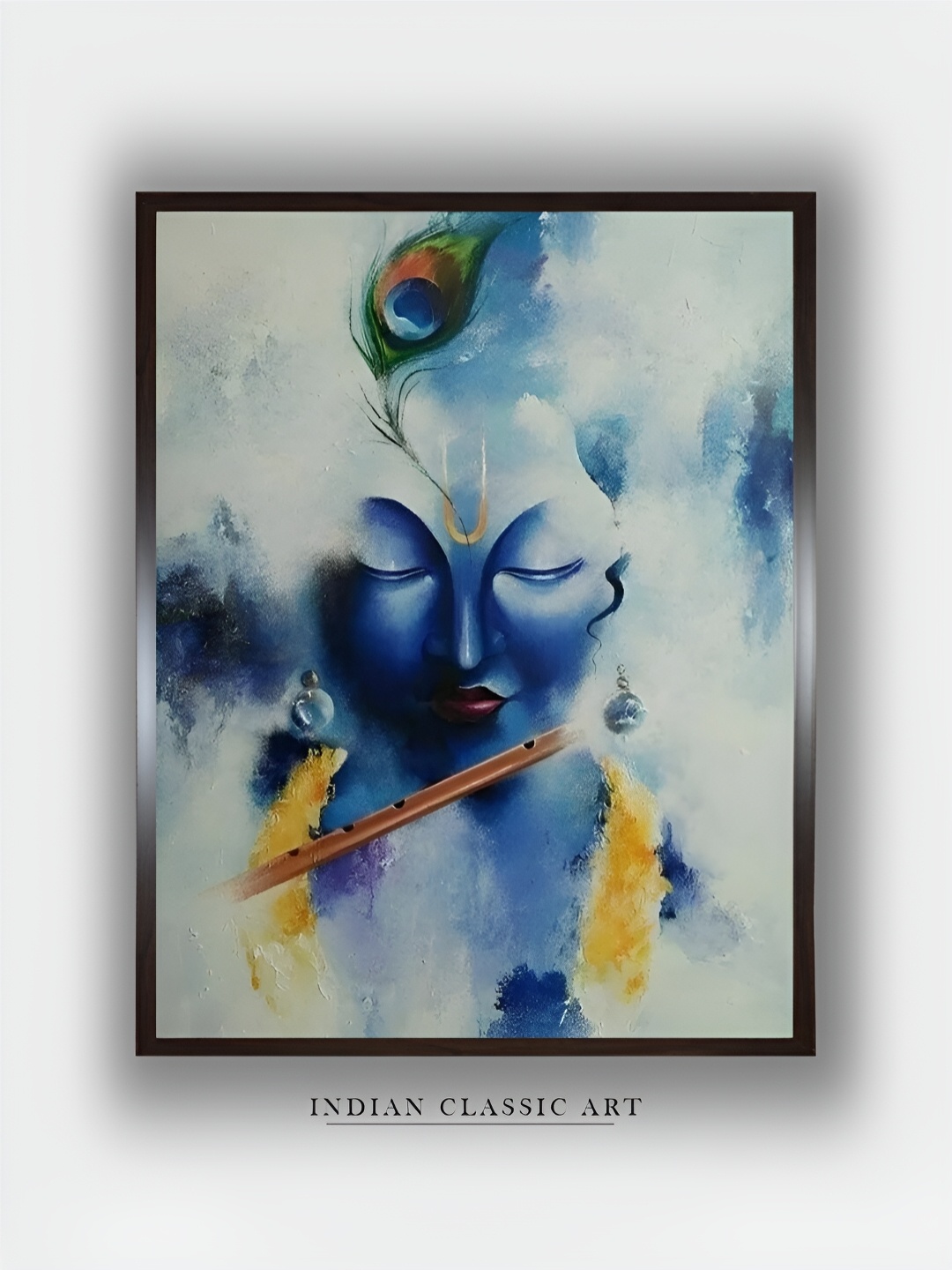 

INDIAN CLASSIC ART White & Blue Krishna Wooden Painting Wall Art