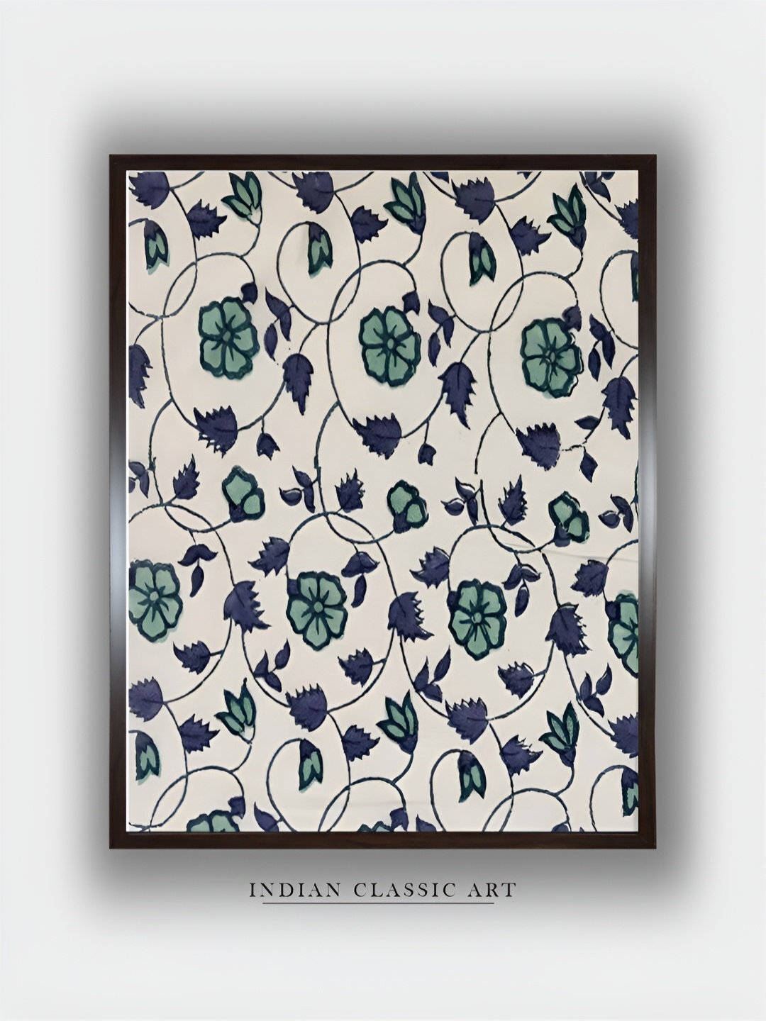 

INDIAN CLASSIC ART Off White & Green Floral Wooden Painting Wall Art