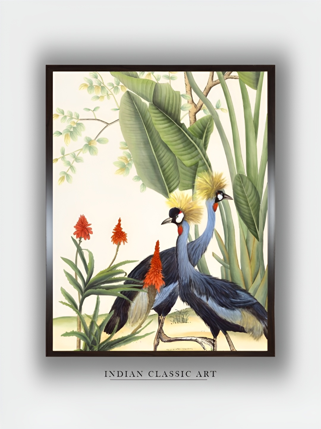 

INDIAN CLASSIC ART White & Green Canvas Birds and Animals Wall Art