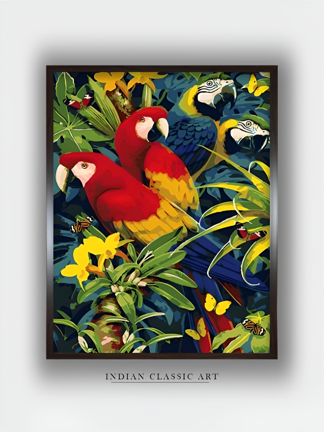 

INDIAN CLASSIC ART Red & Blue Canvas Birds and Animals Painting Wall Art