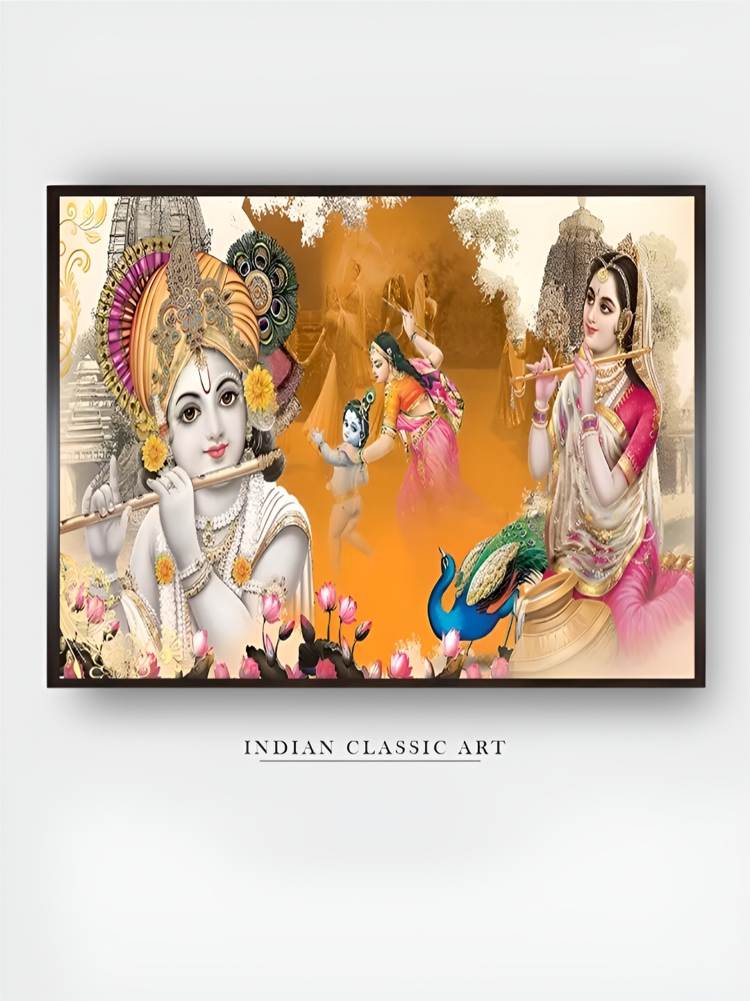 

INDIAN CLASSIC ART White & Pink Radha Krishna Wooden Wall Art