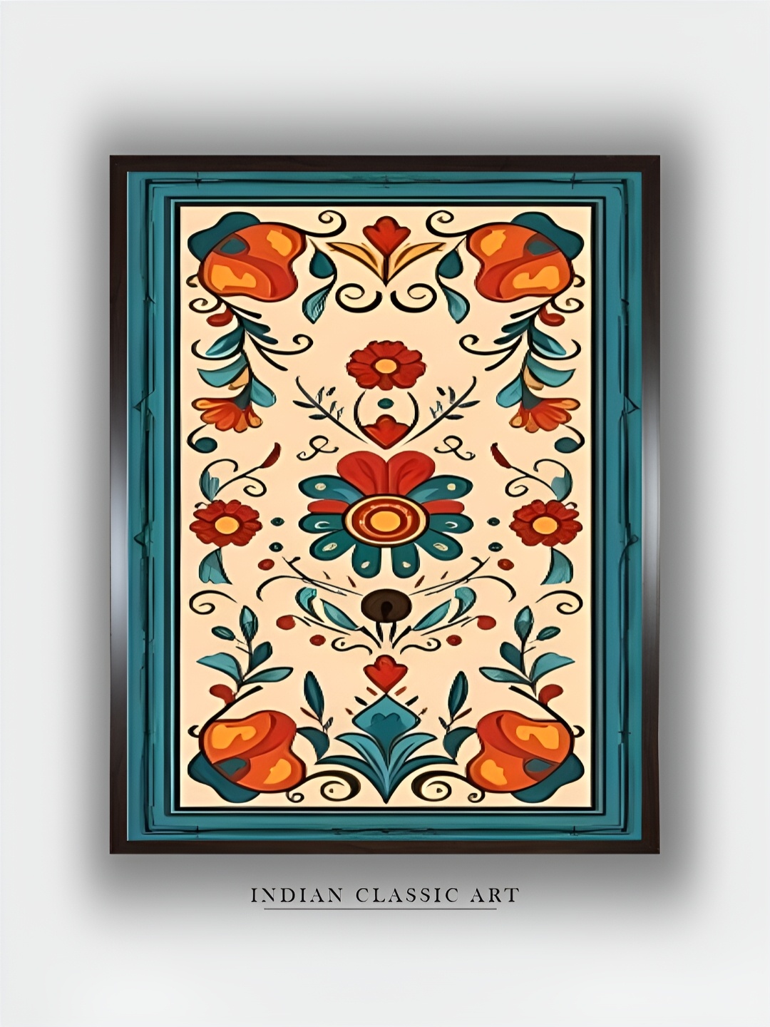 

INDIAN CLASSIC ART Beige & Red Floral and Botanical Wooden Paintings Wall Art