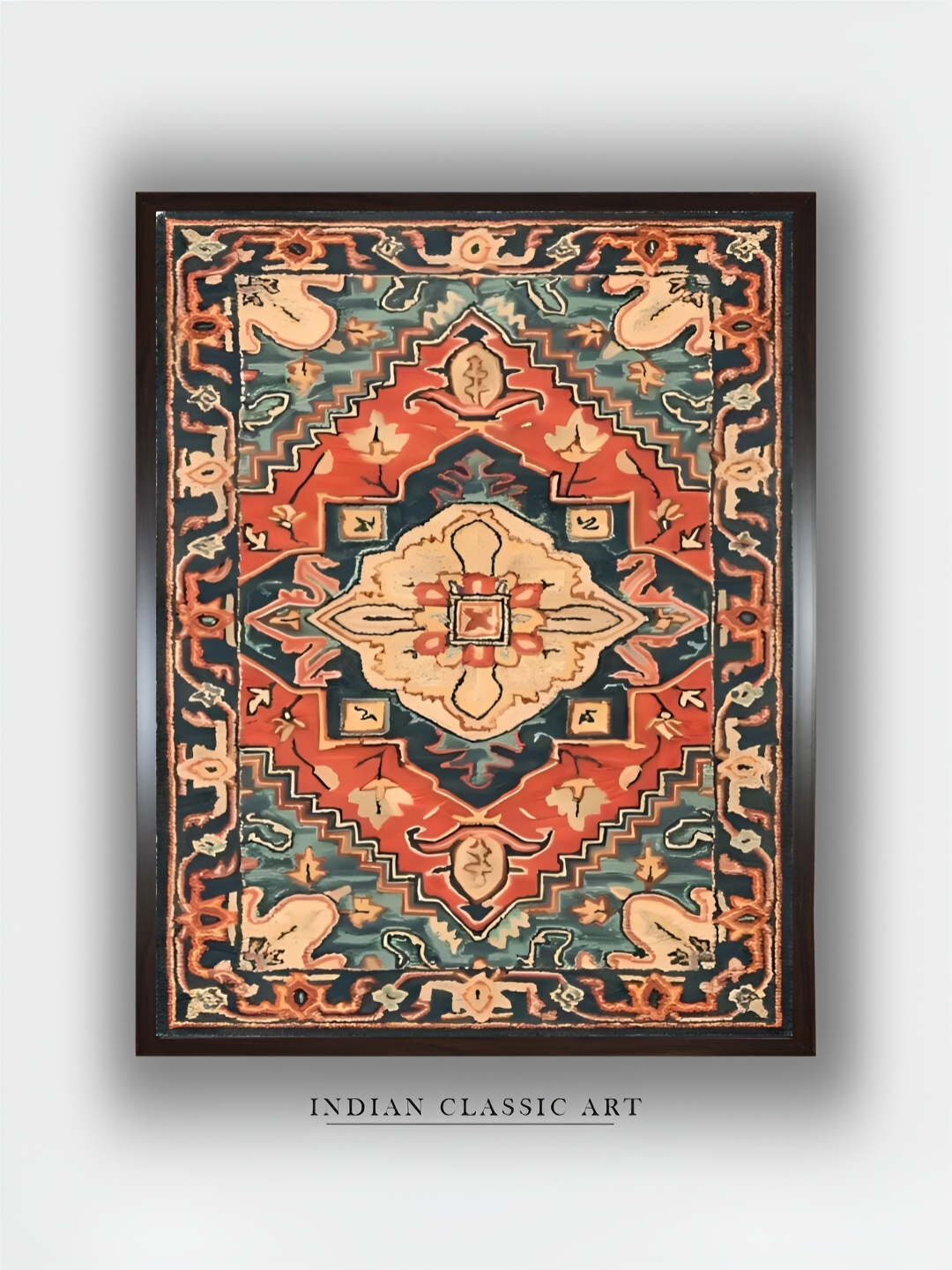 

INDIAN CLASSIC ART Brown & Blue Canvas Abstract Painting Wall Art