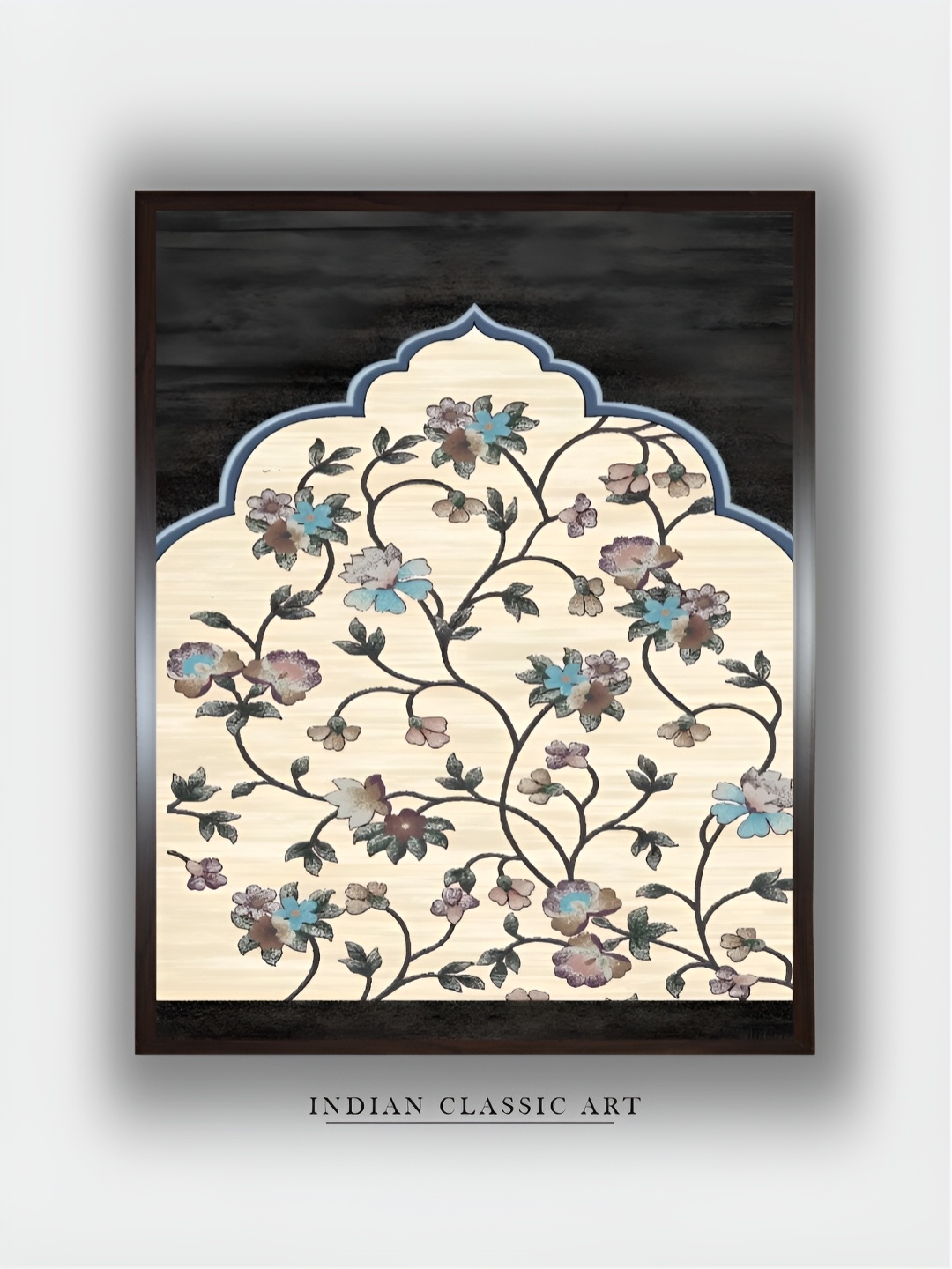 

INDIAN CLASSIC ART Beige & Grey Wooden Floral and Botanical Wall Art