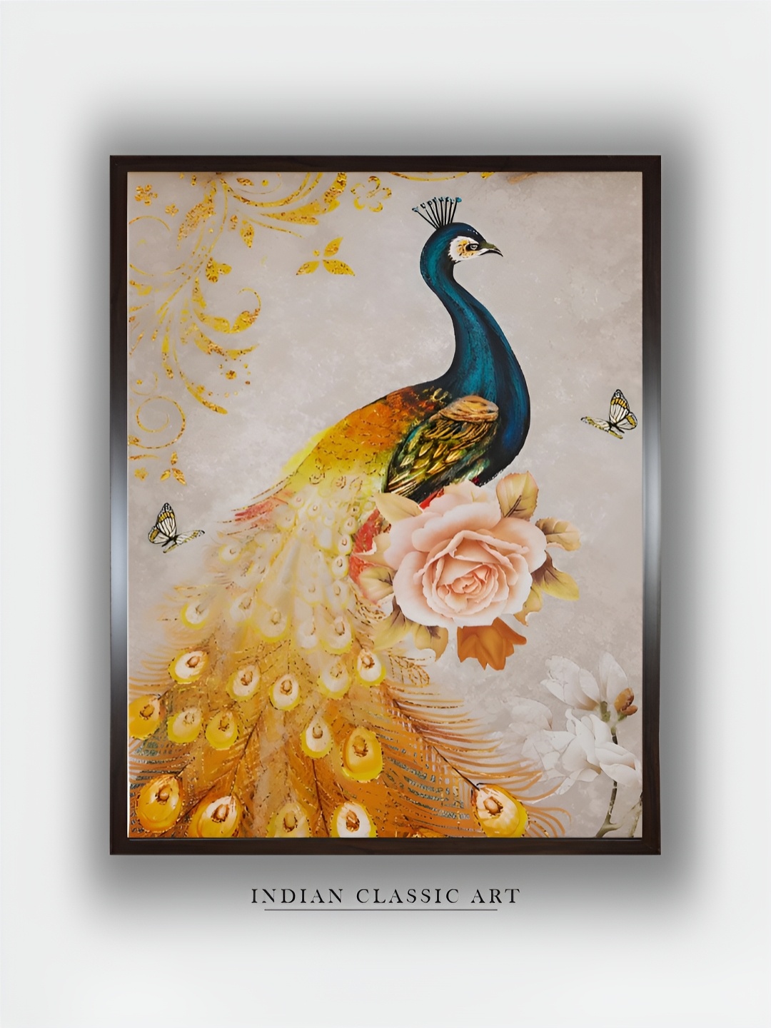 

INDIAN CLASSIC ART Yellow & Blue Peacock Wooden Wall Paintings