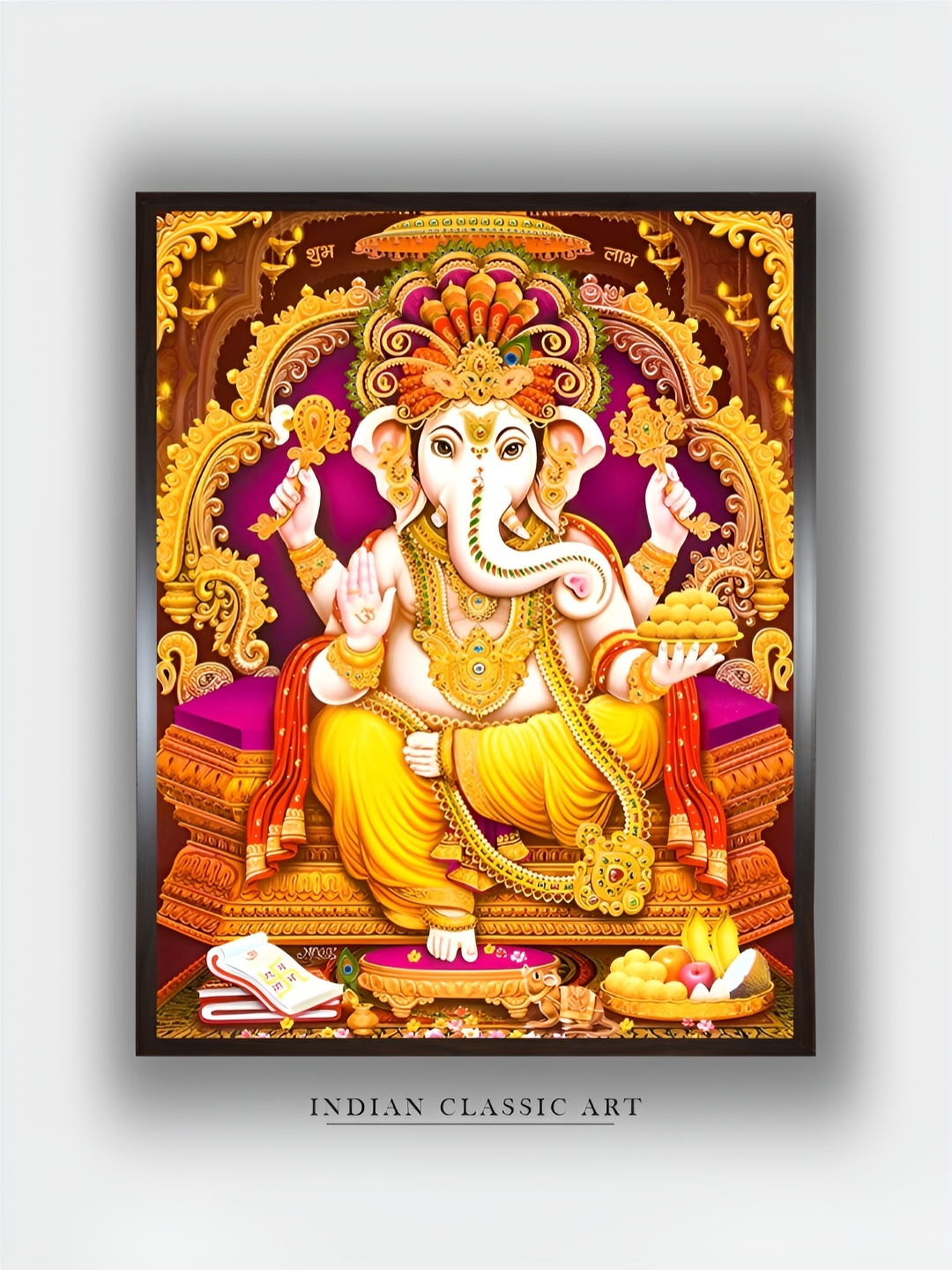 

INDIAN CLASSIC ART Yellow & Pink Lord Ganesha Wooden Wall Paintings