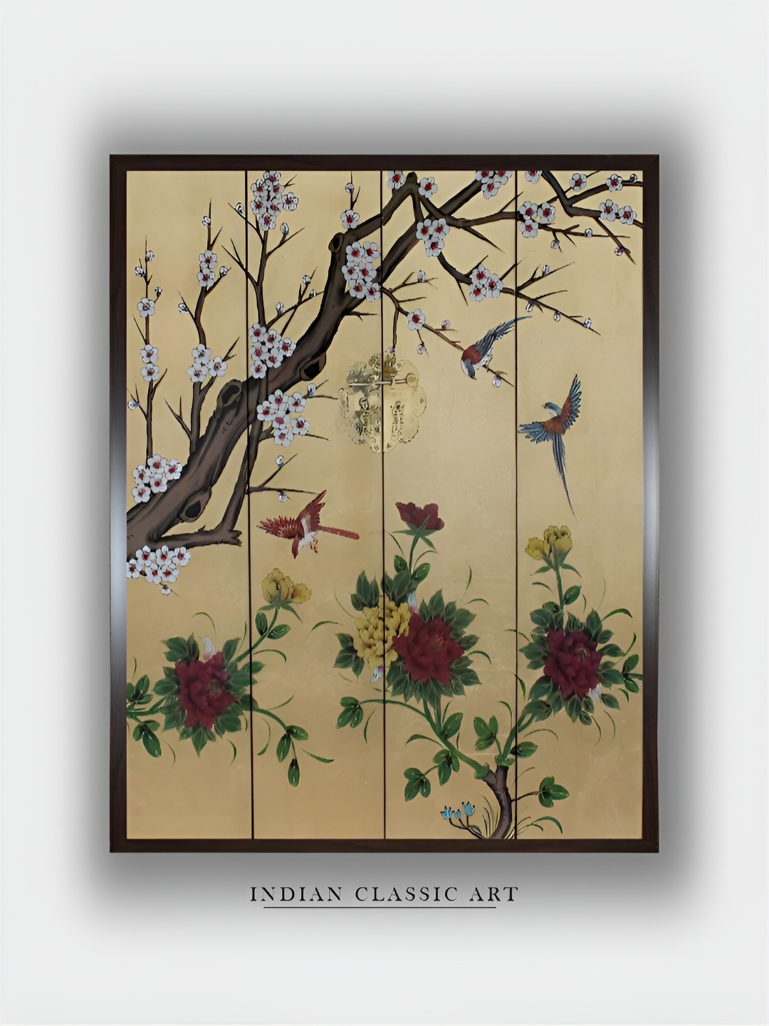 

INDIAN CLASSIC ART Beige & White Wooden Painting Wall Art