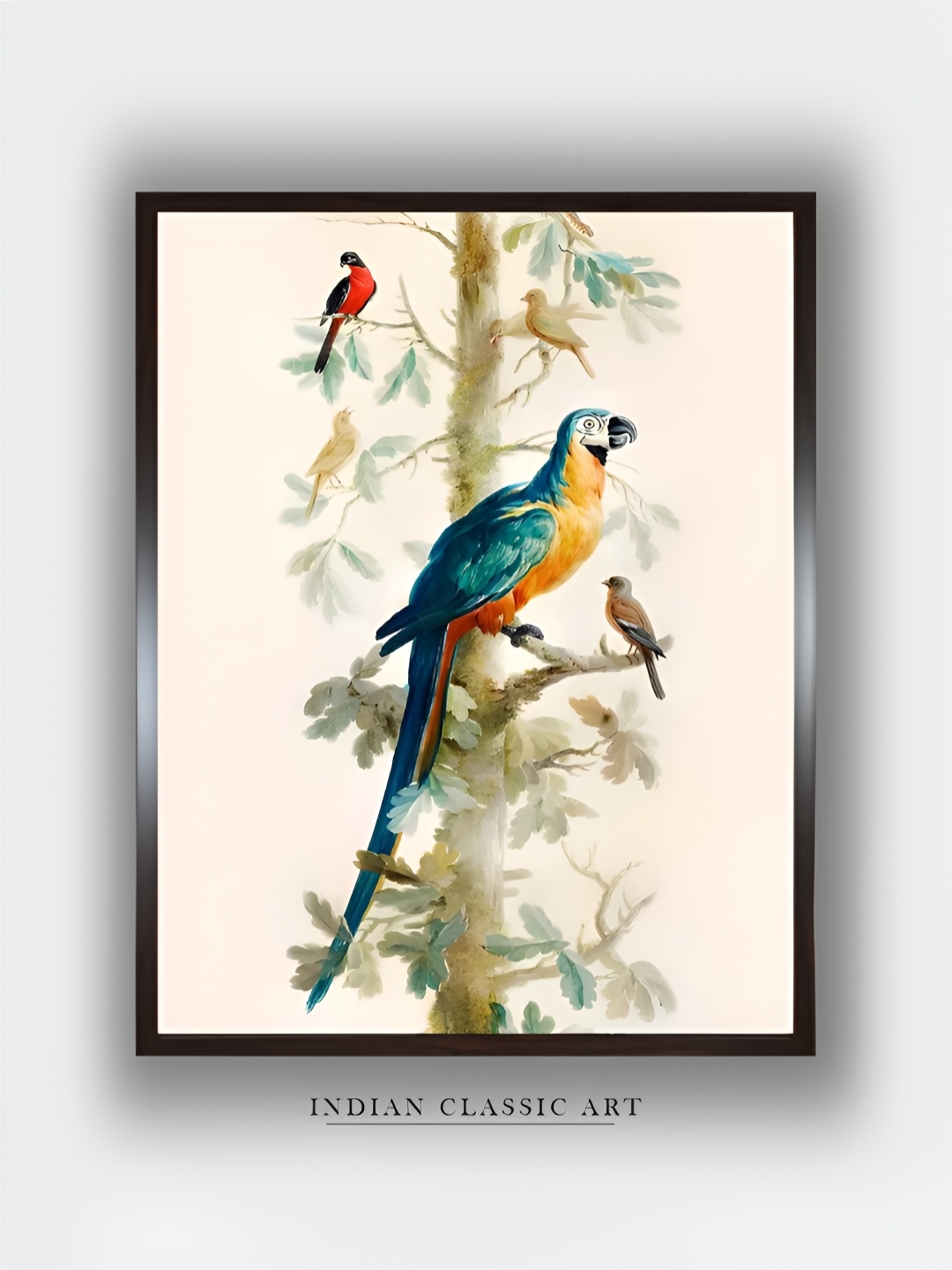 

INDIAN CLASSIC ART Peach & Blue Birds and Animals Wooden Painting Wall Art