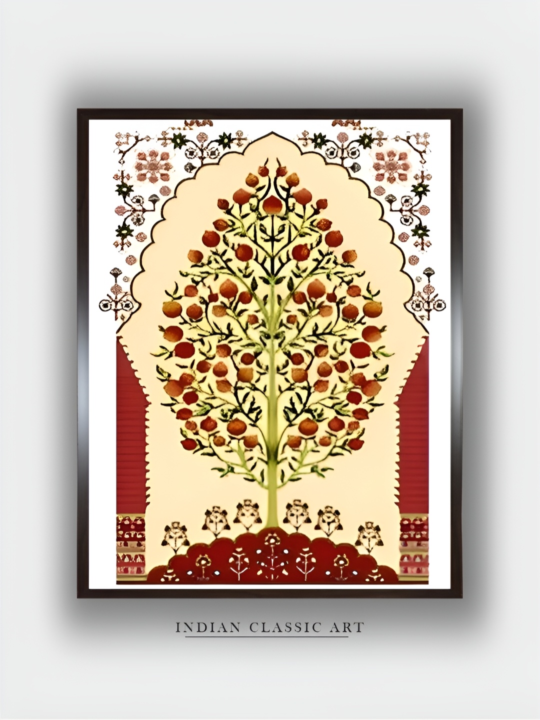 

INDIAN CLASSIC ART Beige & Red Wooden Floral and Botanical Wall Art