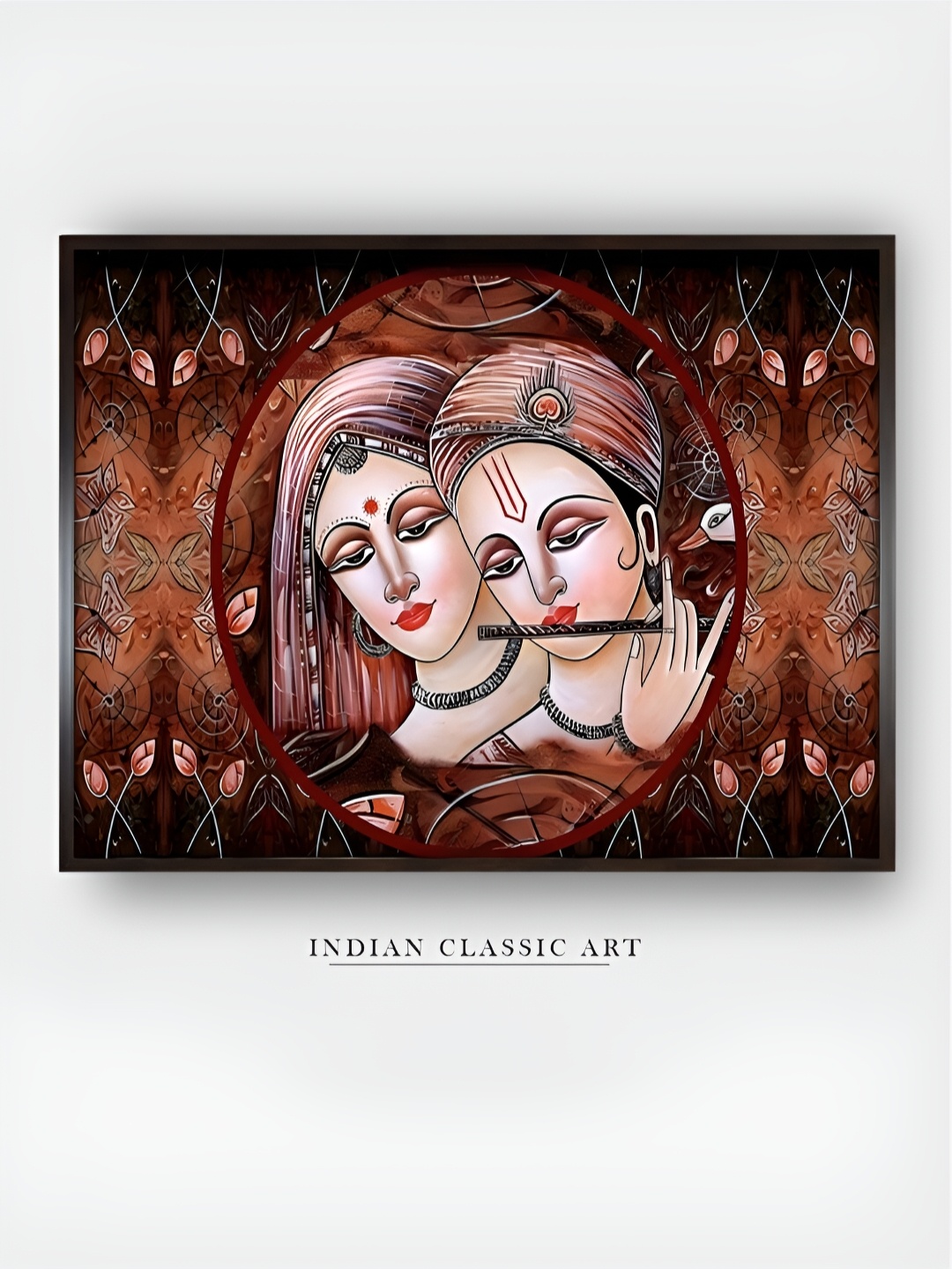 

INDIAN CLASSIC ART Brown & Cream Radha Krishna Wooden Paintings Wall Art