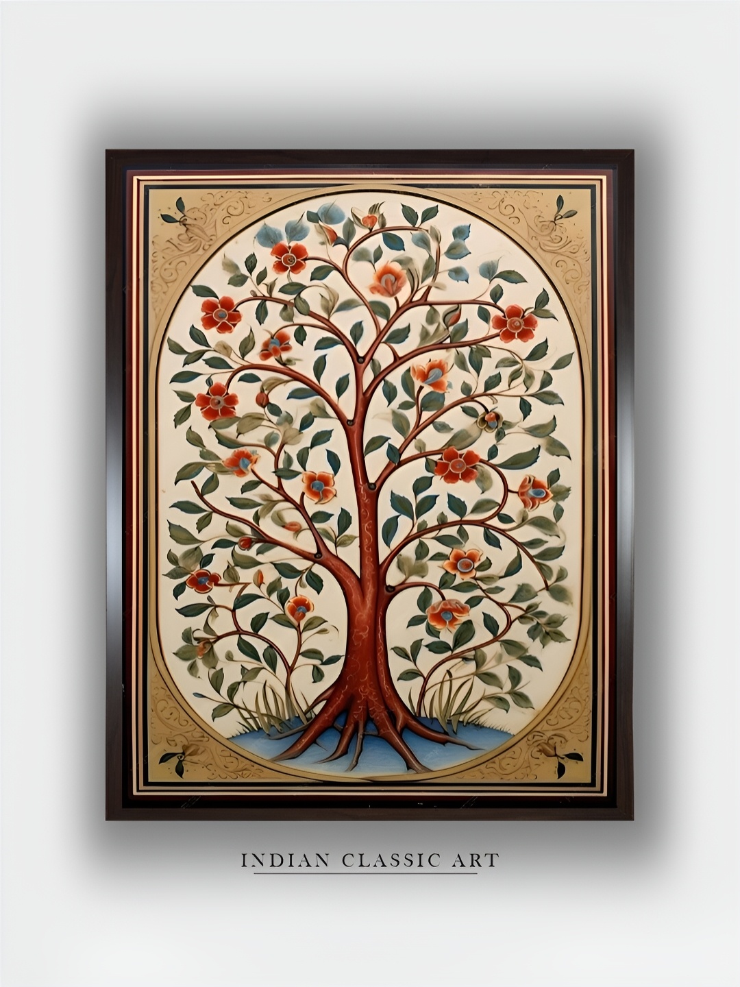 

INDIAN CLASSIC ART Beige & Orange Wooden Floral and Botanical Wall Art