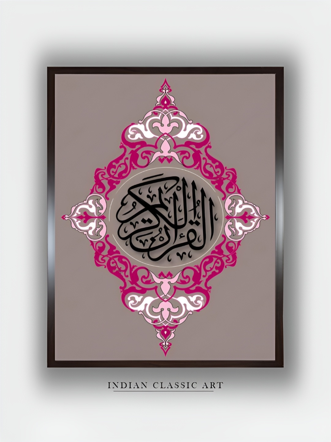 

INDIAN CLASSIC ART Grey & Pink Wooden Religious Painting Wall Art